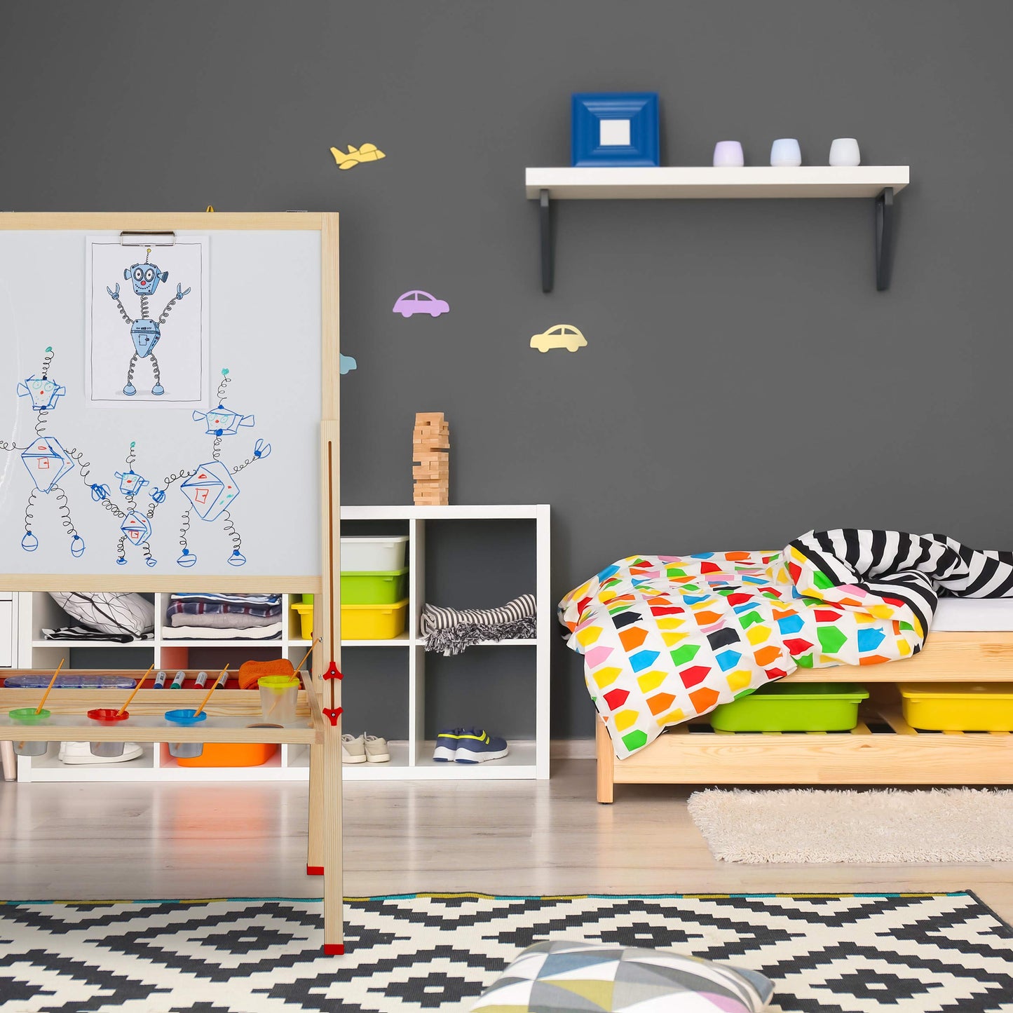 Relaxdays Kids Drawing Board, adjustable height & magnetic, Wood, Whiteboard & Chalkboard, 122-160 x 65 x 69 cm, Natural, Wood