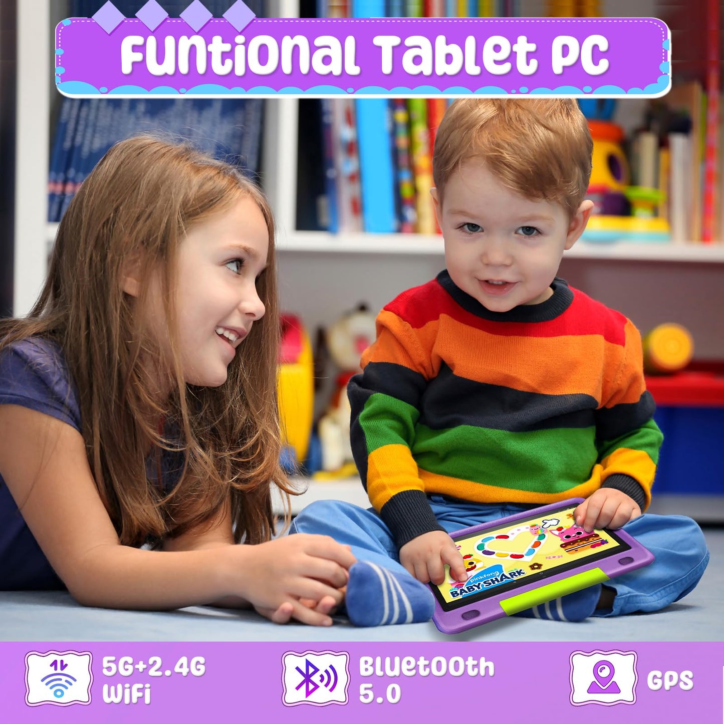 DUODUOGO Kids Tablet 9 Inch Android 12, 8GB RAM + 128GB ROM/TF 1TB, WiFi, 5000mAh, Kids Tablet with Parental Control, Kid Learning Games, Tablet for Kids 6+, with Cases, Computer Bag, Purple