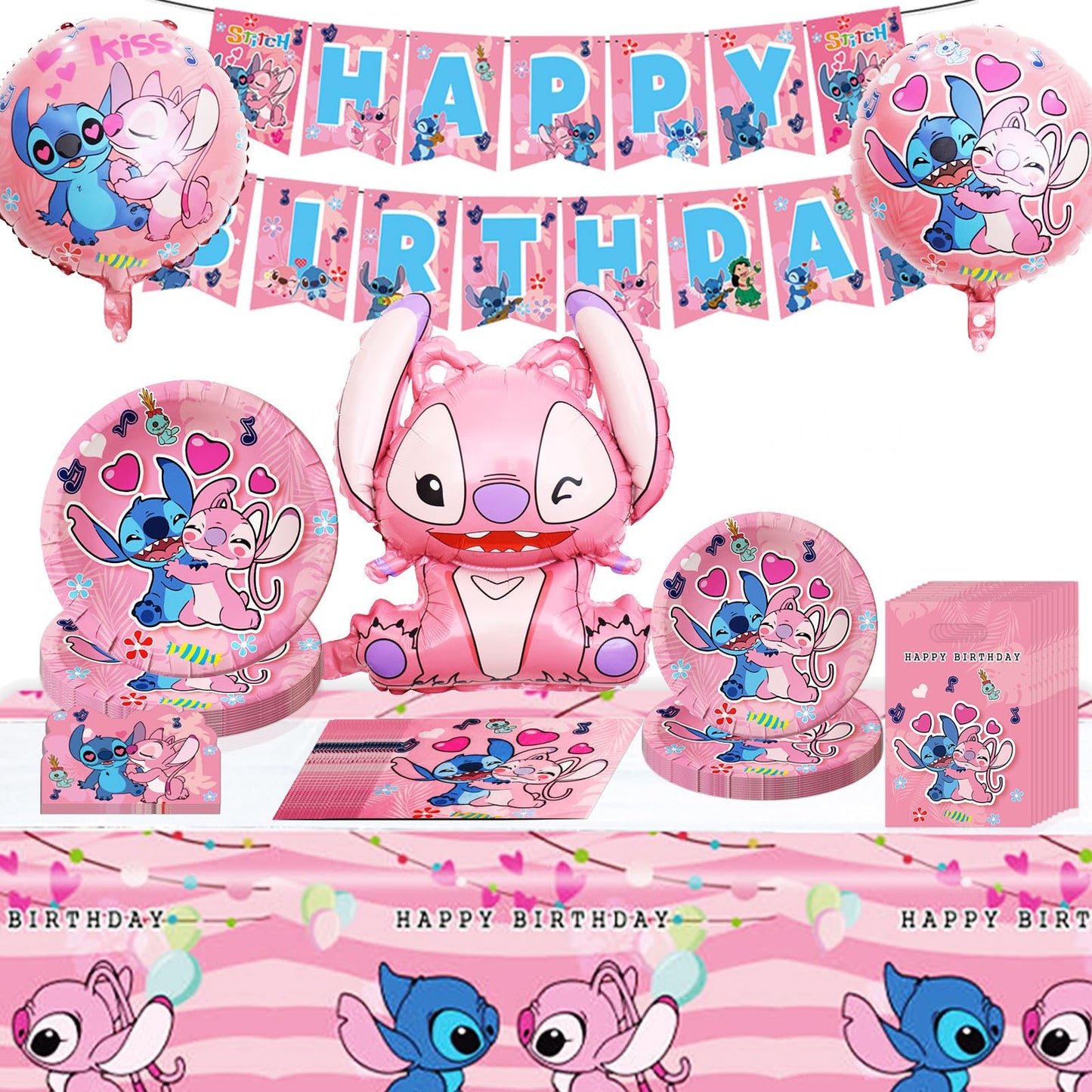 75 piece birthday decorations, children birthday decor, girl birthday decorations, party supplies set with plates, banner, napkins, balloons, cake topper, invitation card, foil balloon.