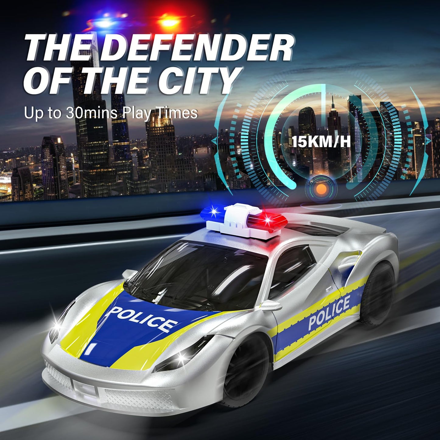 Muakiz Remote Control Car for 3 4 5 6+ Years Old, 2.4G RC Police Car Toy with Remote Control for Boys Girls Kids Toy with Rechargeable Battery & Police Light RC Cars Toy, Silver