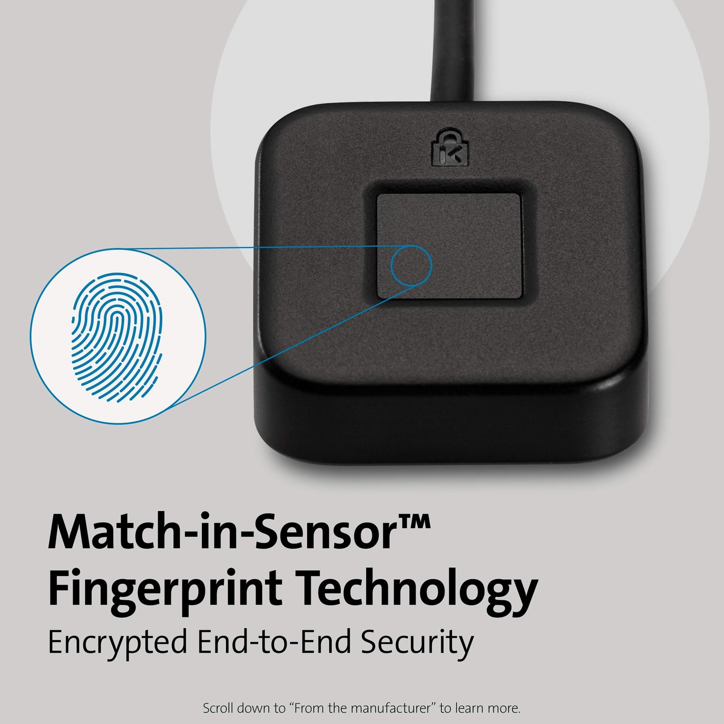 Kensington VeriMark Desktop Fingerprint Key, Biometric fingerprint authentication, identity reader, detection technology for your PC, Black, K62330WW