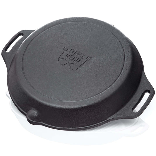 BBQ Nerd Cast Iron Grill Pan - with ridged bottom for beautiful grill marks - Steak Pan Ø 35 cm 4550g with spout and handle - Non-stick pan Skillet Outdoor Pan