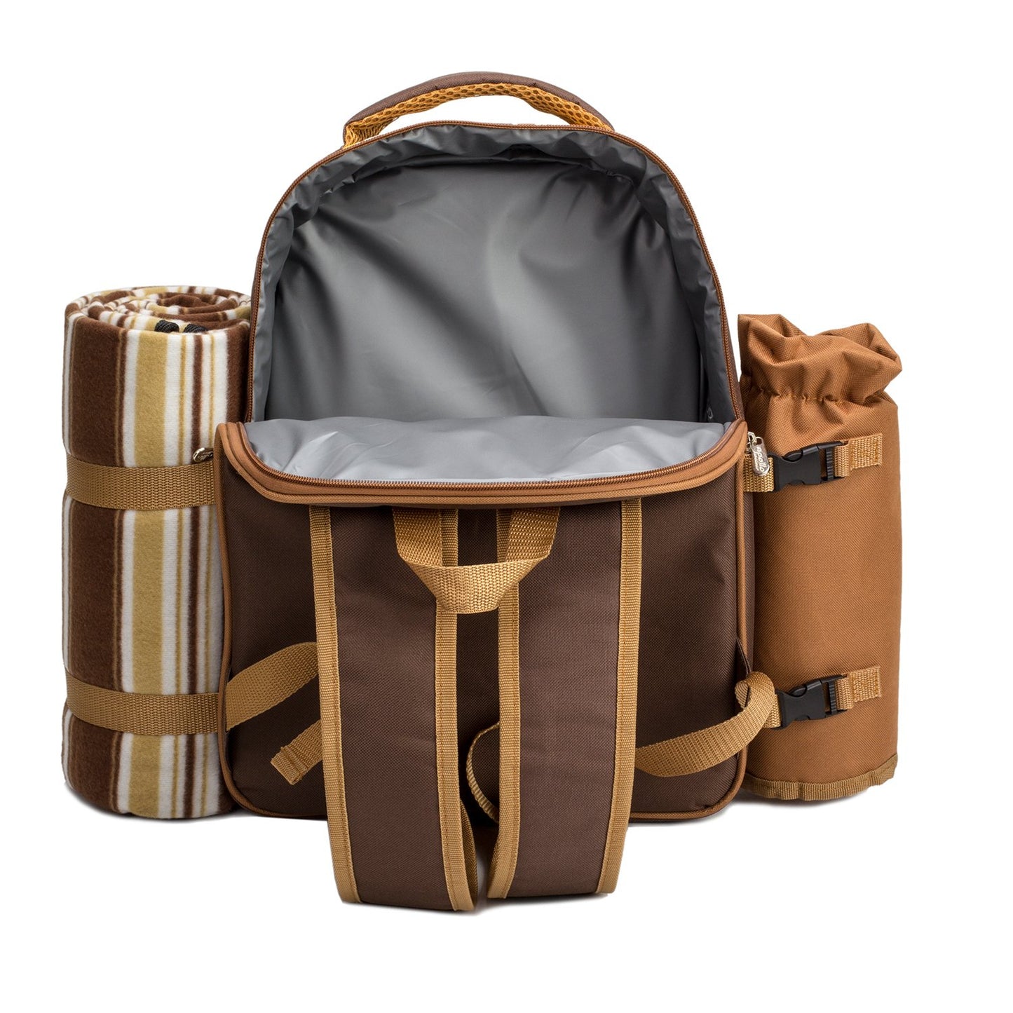 Apollo Walker picnic backpack for 2 people picnic set (set & blanket) thermal bag coolers for camping, beach, hiking Brown