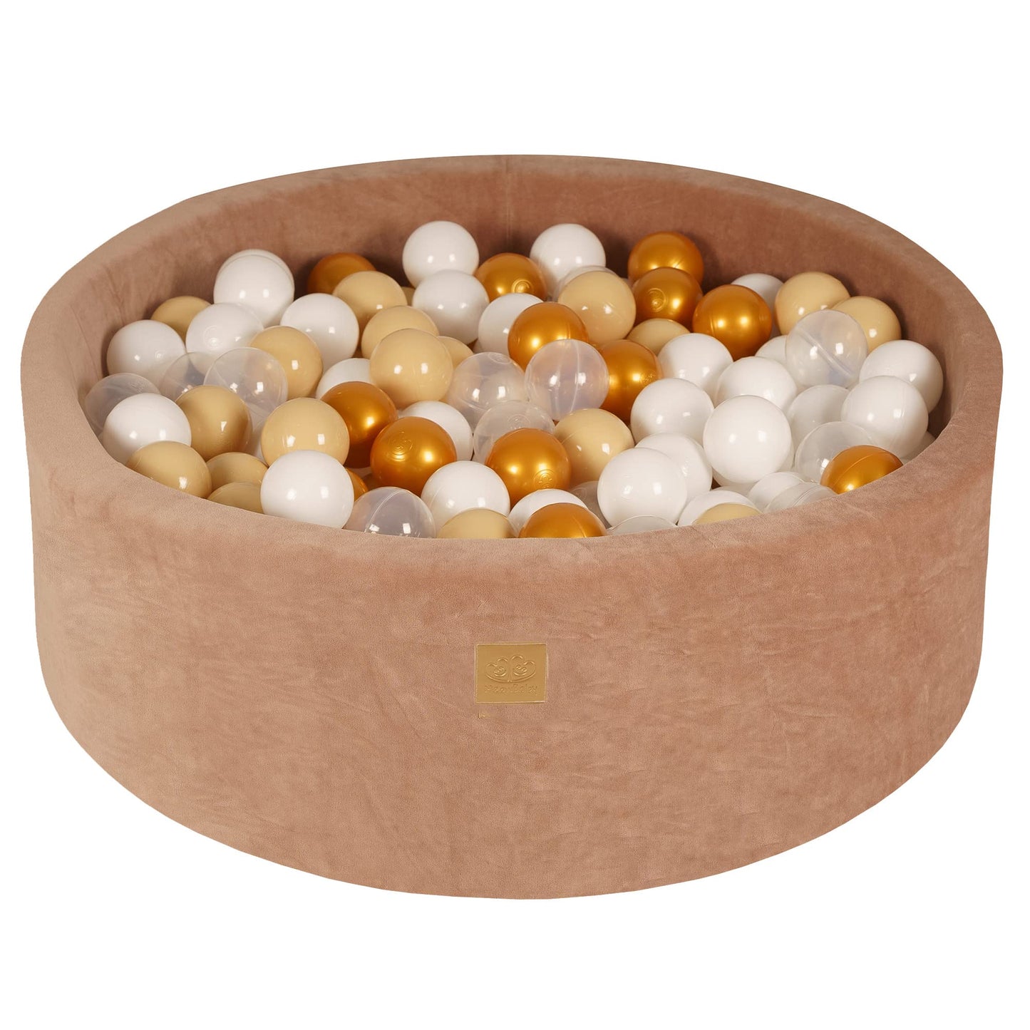 MEOWBABY Ball Pit 90x30cm Velvet - Ball Pit for Babies from 1 Year - Soft Foam Ball Pit for Kids with 200 Balls, Beige