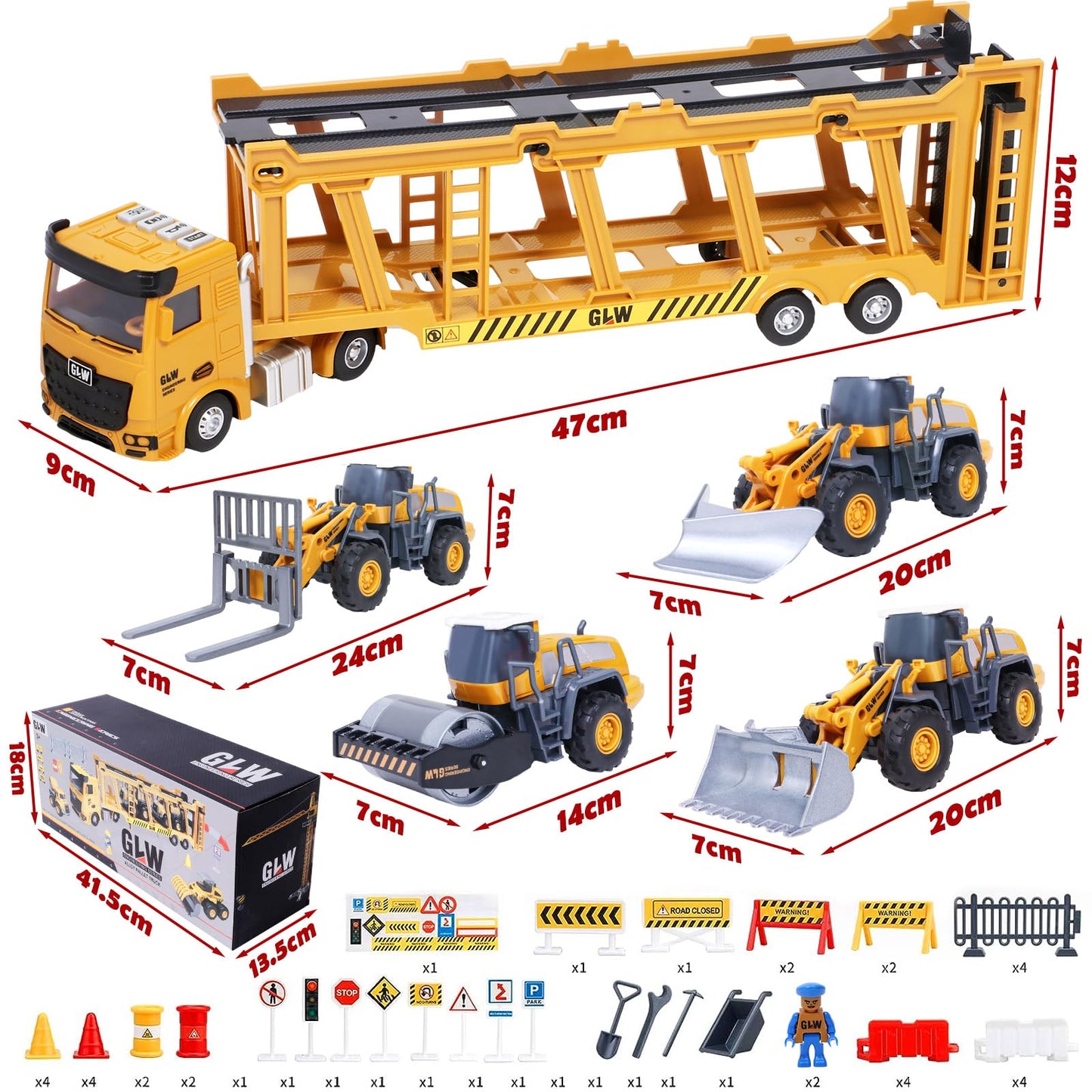 Tacobear Construction Vehicles for Kids Large Truck Vehicle Toy Gifts for 3 4 5 6 7 Year Old Boys with Crane Toy Bulldozer Steamroller Forklift Construction Vehicles Birthday Gift Ideas Boys