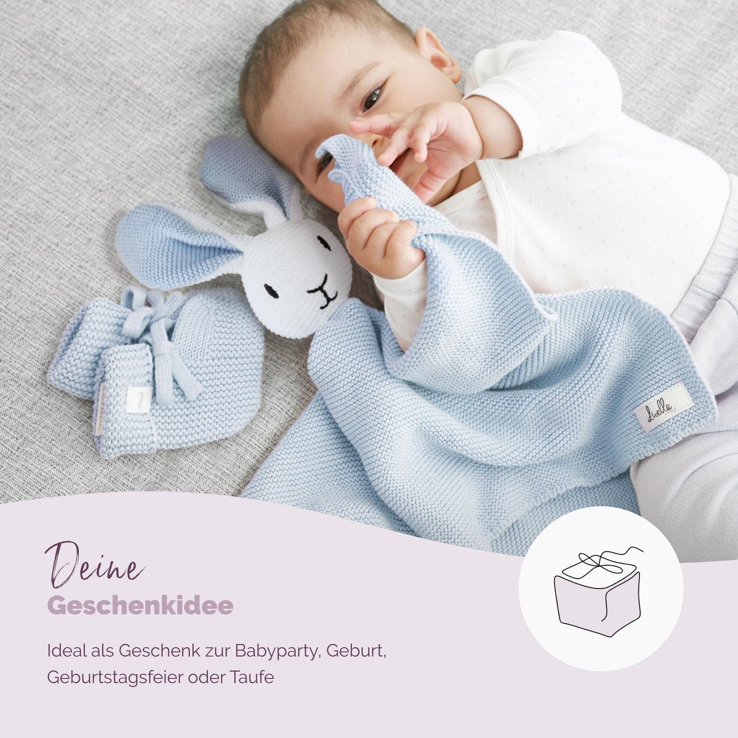 Livella Cuddle Blanket "Bunny" with socks - Pure organic cotton - Premium cuddly toy, cuddly blanket, comfort blanket, knit blanket - Velvety soft & breathable - Oeko-TEX® Standard 100 and GOTS Certified
