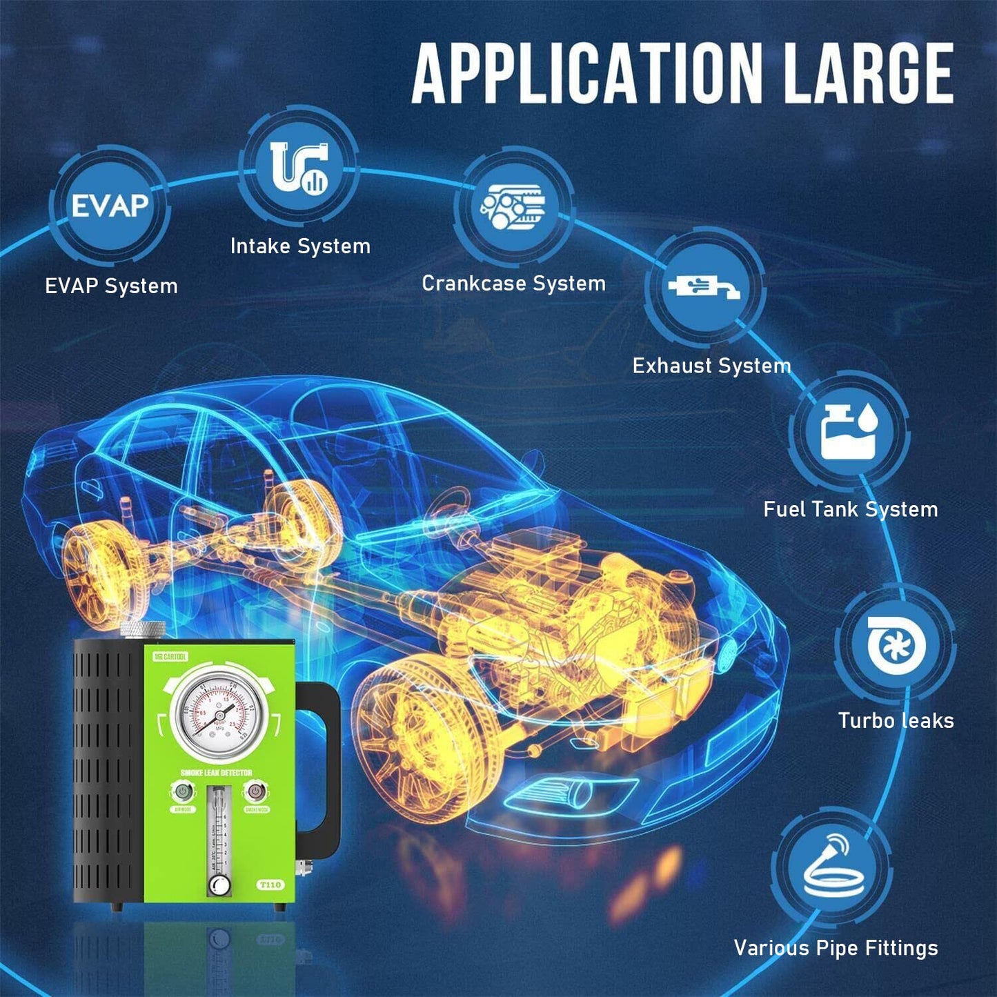 MR CARTOOL T110 Automotive Smoke Machine Leak Detector, EVAP Fuel Leak Detector 12V Smoke Machine Vehicle Lines Leak Tester Test Device for Vehicle Automotive Motorcycles