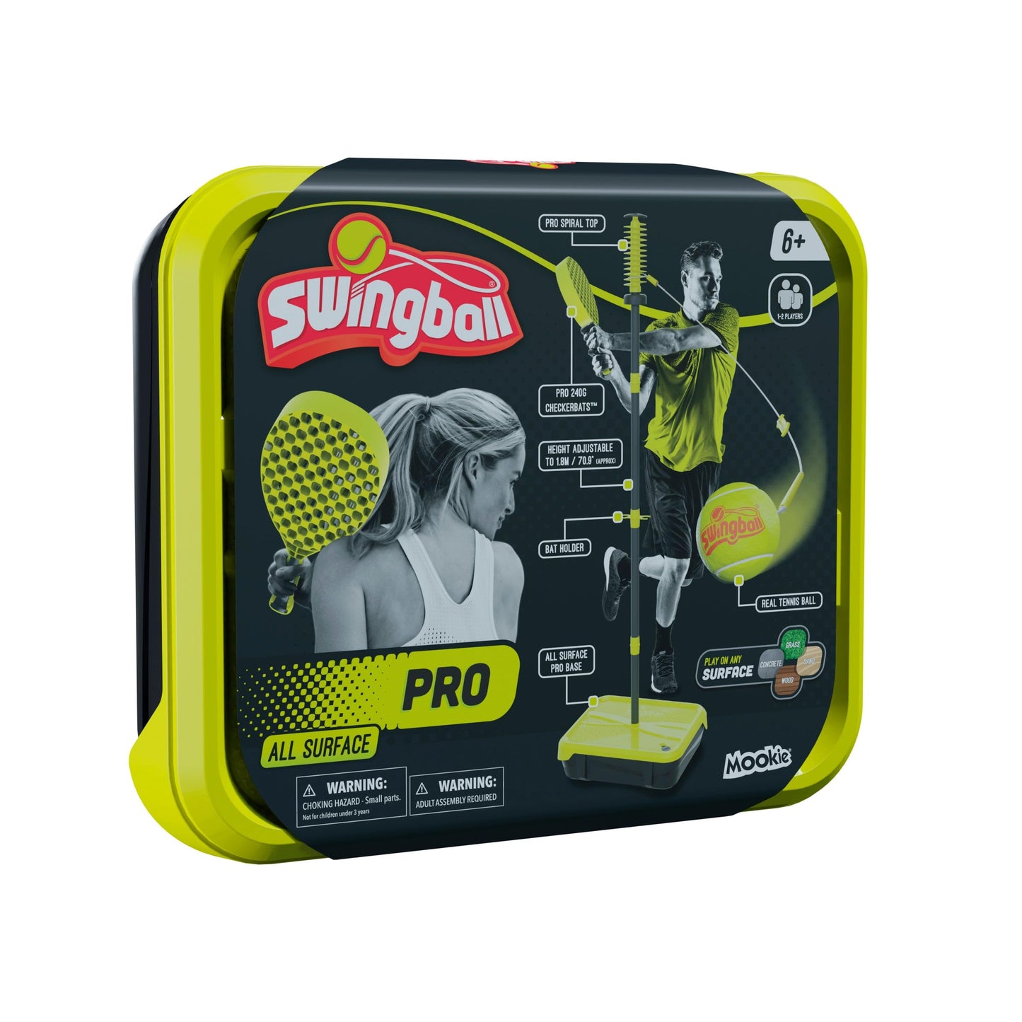 Swingball PRO Set for all surfaces, the ultimate game for ages 6 and up to adults, real tennis ball and 2 power racquets, adjustable height up to 1.8 meters.