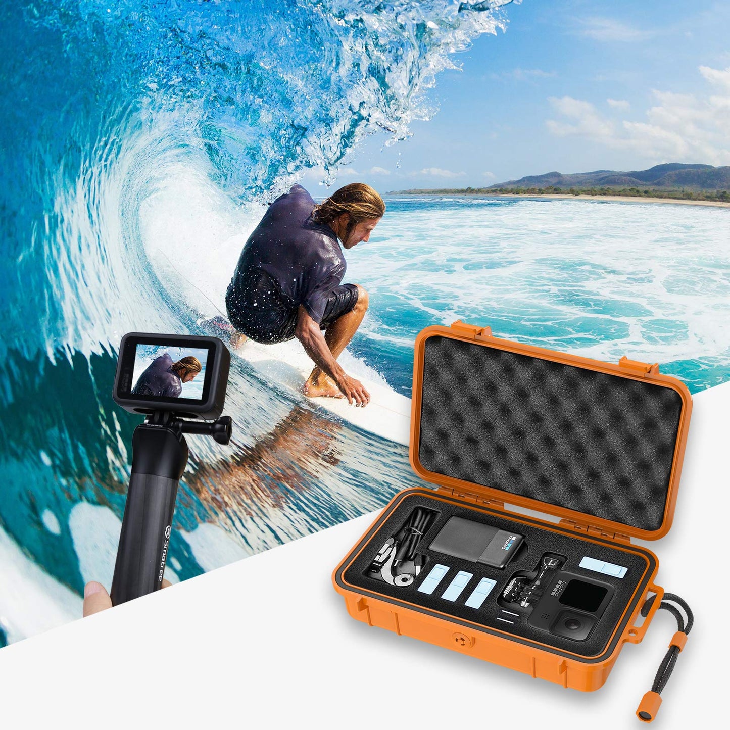 Smatree waterproof hardshell carrying case compatible with Gopro Hero 13/12/11/10/9/8/7/6/5 / Hero 2018 / DJI Osmo Action, Orange (camera and accessories not included)