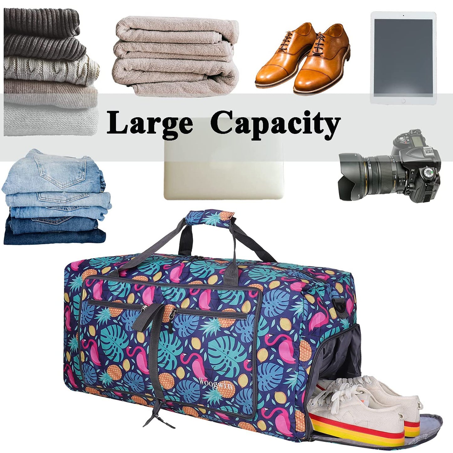 ehsbuy 60L Travel Duffel Bag Large Foldable Sports Bag for Men and Women with Shoe Compartment Waterproof Gym Bag for Sports Vacation Overnight Stay