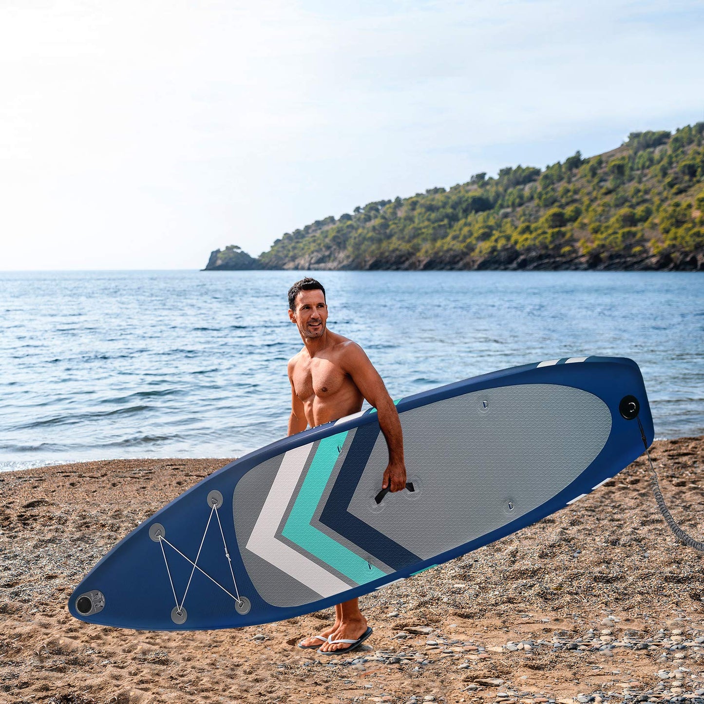 ALPIDEX Stand Up Paddle Set SUP 305 x 76 x 15 cm. Load capacity up to 150 kg. Inflatable, stable, light. Complete set includes carrying bag, paddle, fins, pump, leash, repair kit. Color: Petrol.