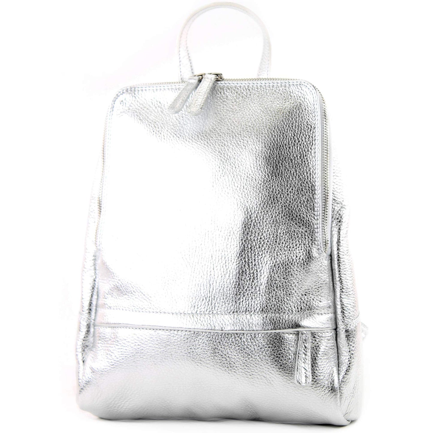 modamoda de T138 women's leather backpack handbag handmade in Italy, color: silver