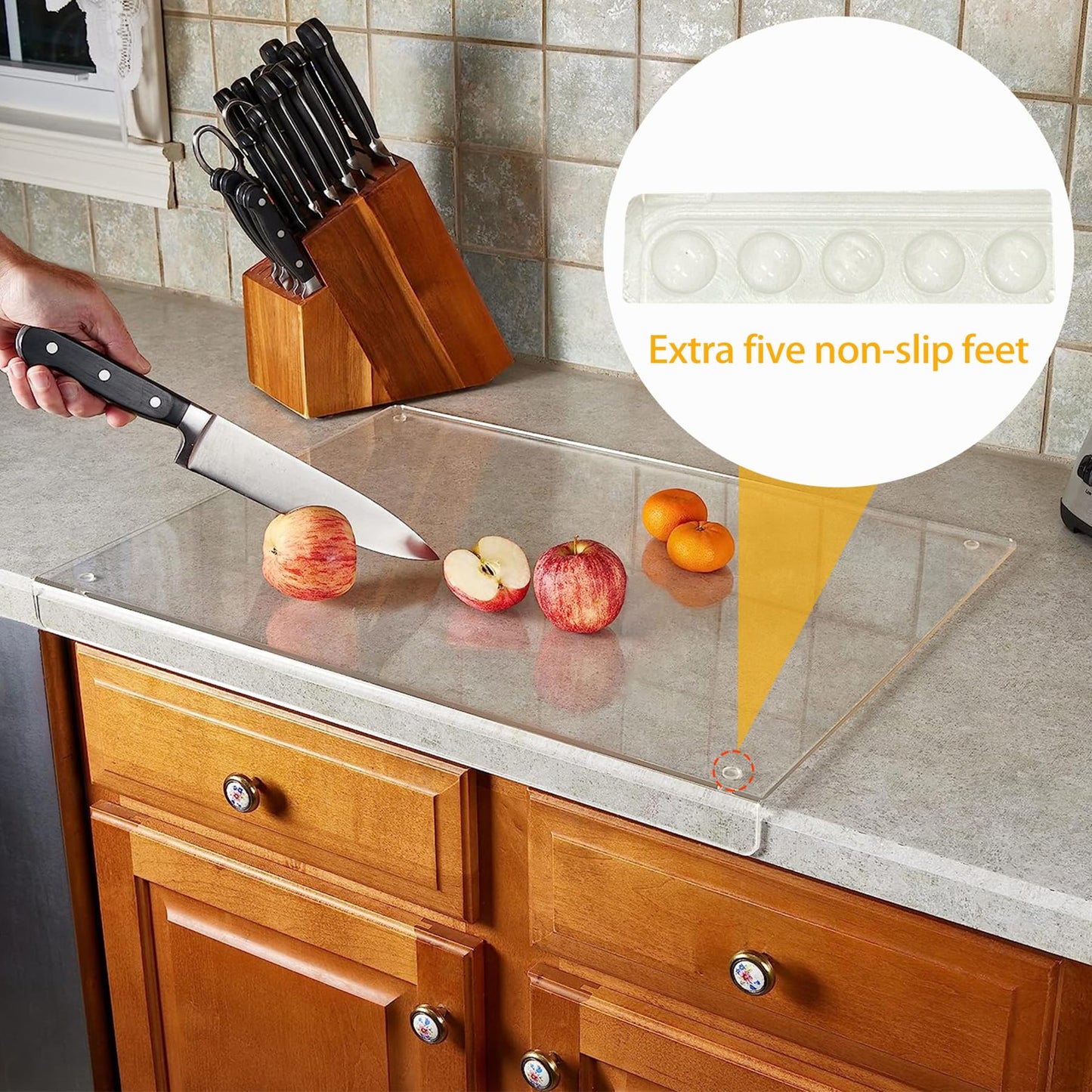 Acrylic cutting board, 5mm Acrylic cutting board with stop edge, 45cm x 35cm clear cutting board for kitchen counter, non-slip transparent acrylic cutting board with lip.