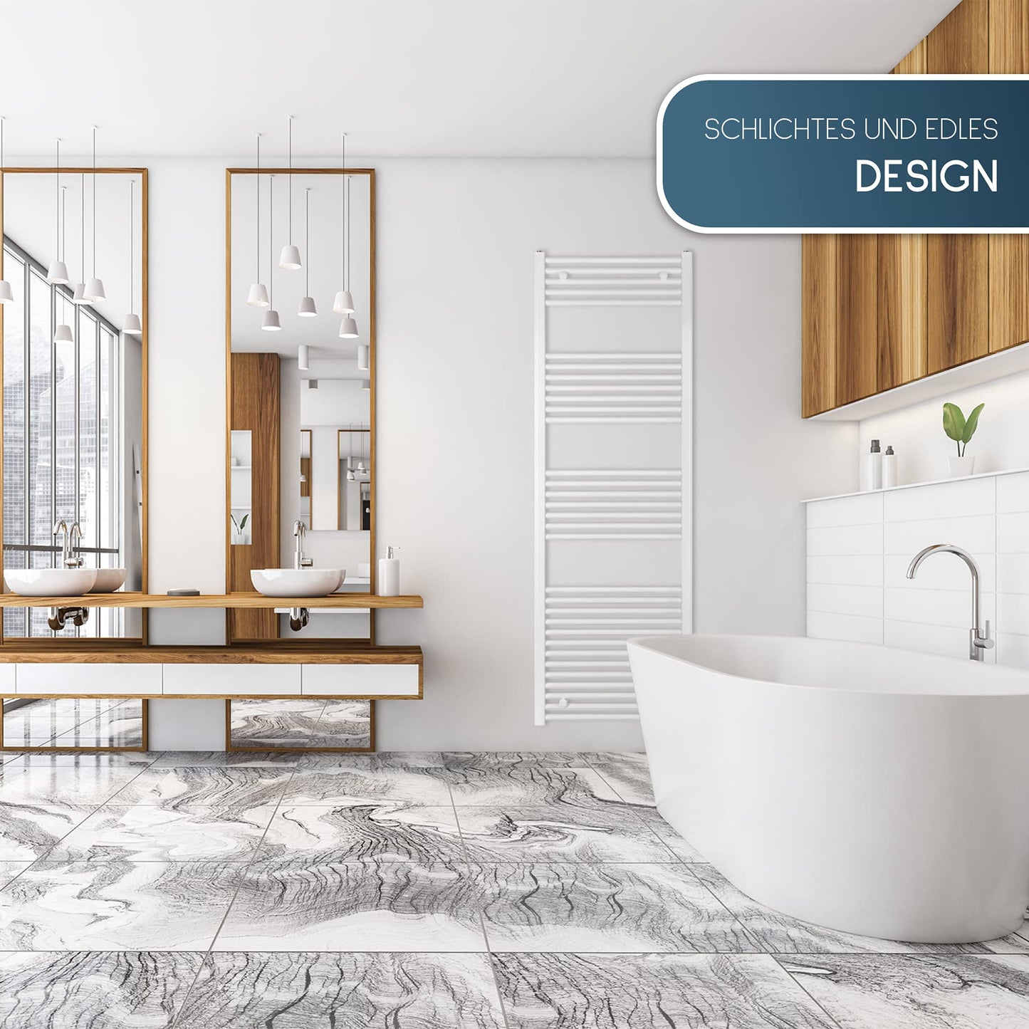 anapont electric towel heater 1475x600 - white straight - timer function - towel radiator - electric bathroom heater - towel warmer - Made in Germany