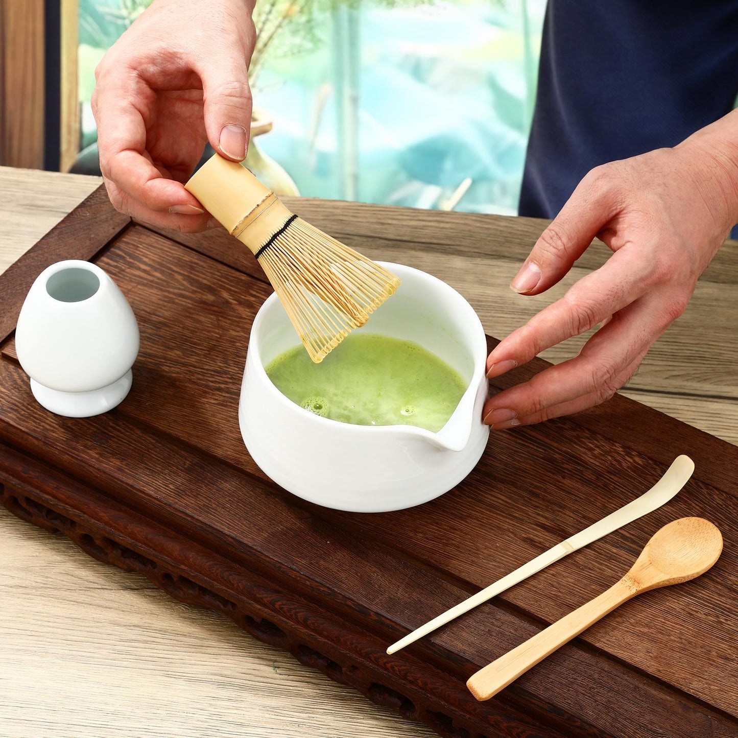 5 Piece Matcha Set Matcha Whisk Set Matcha Whisk Set for Home, Office, Tea Room, Matcha Lovers, White (White)