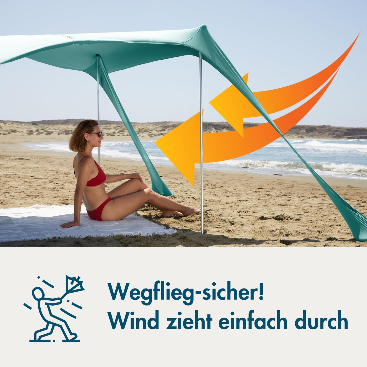 MOMEVO - Sunsail Young Family Beach Tent - Sunshade Beach with certified UV protection UPF50+ (Up to 4 people, Aqua)