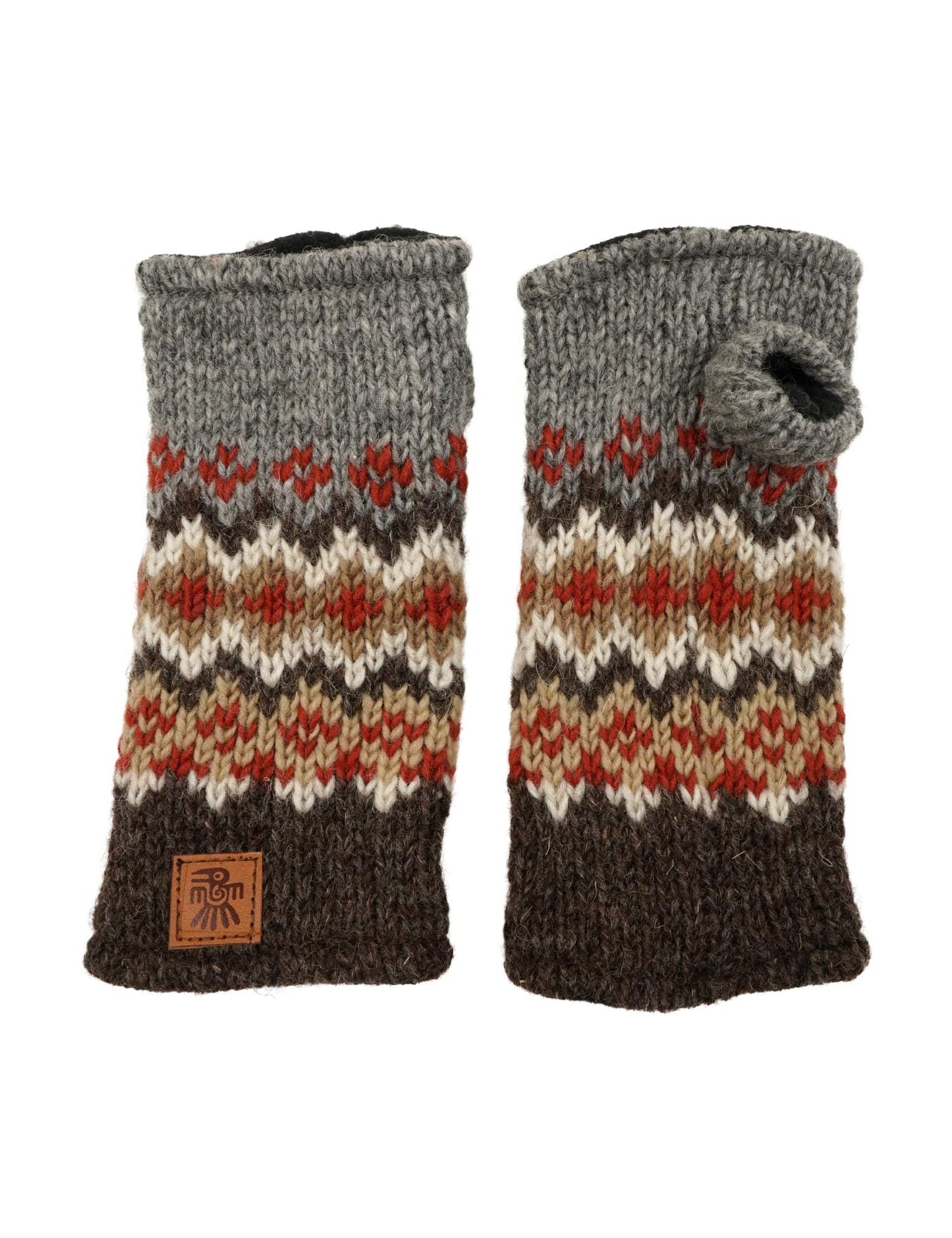 Pachamama Women's Wool Handwarmers Handwarmers Fleece lined Handknitted Fair Isle Multicoloured One Size Handmade Extra Warm Fair Trade