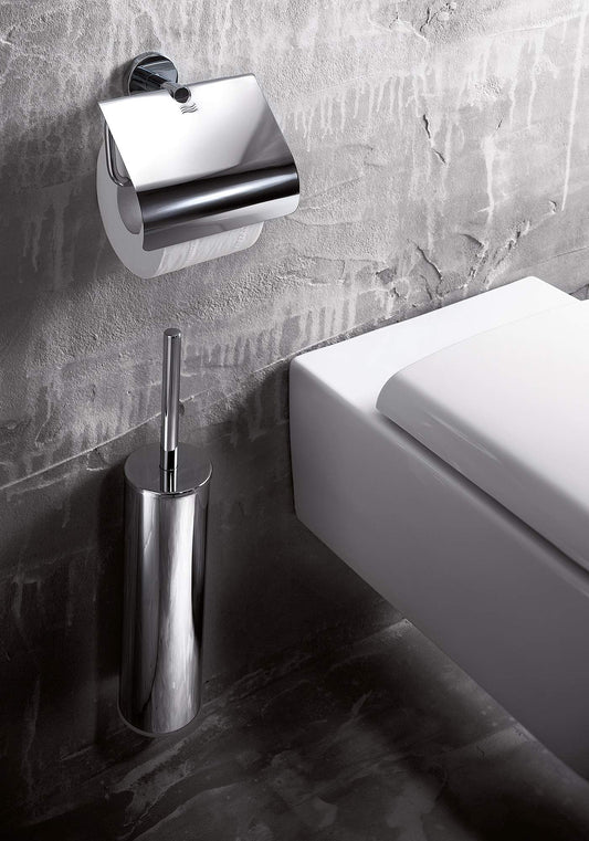 INDA - Bathroom accessories, My Love series, brush holder for wall or floor, replacement brush included, brass, chrome/white, 9 x 9 x 40 cm, SKU: AV014ACR