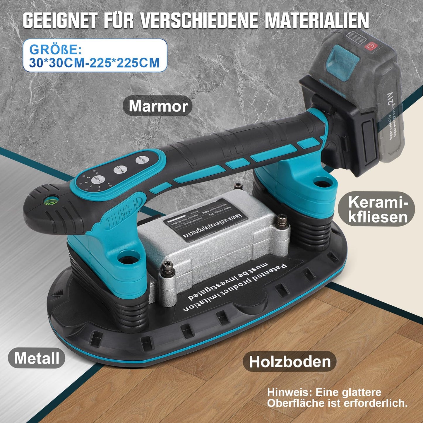 2IN1 battery tile vibrator & suction cups for Makita 18V battery | with 6-speed adjustable, 30*16cm suction cup 250kg adsorption tile vibrating device for 2m tiles wall tiles (battery not included)