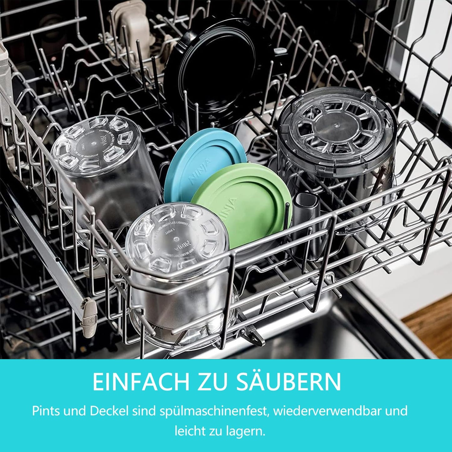 JUOENLP Replacement for Ninja Creami Pints and Lids 4Pack compatible with NC300, NC301 & NC299AMZ Series Deluxe Ice Cream Makers, Creami Pint containers with leak-proof lids, Dishwasher safe (NC300EU)