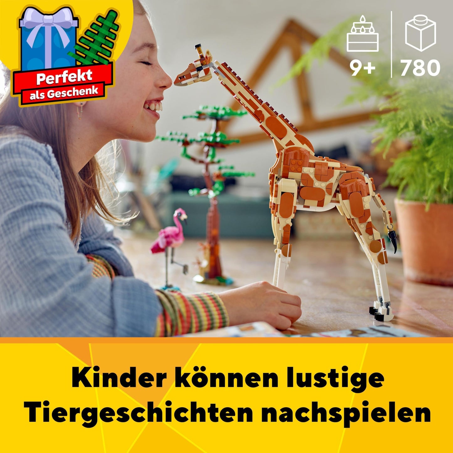 LEGO Creator 3in1 Safari Wildlife, creative set with animal figures, 3 build options: toy giraffe, gazelles, and lion, toy animals for girls and boys, nature gift for kids ages 9+ 31150
