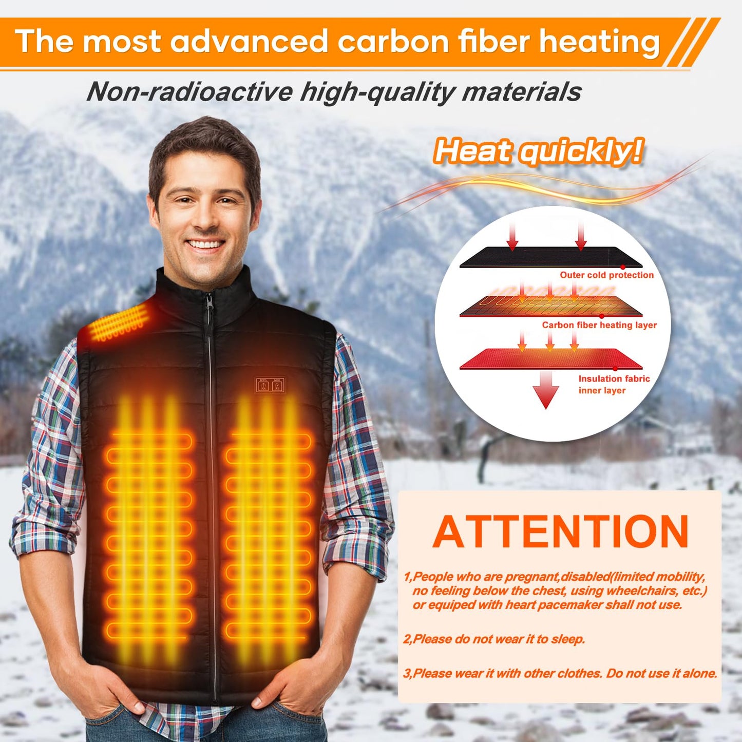 AFUNSO Heated Vest for Men and Women, Lightweight Outdoor Heat Vest for Hiking, Temperature Control Heating Zones Heated Collar, Jogging, Camping, Skiing, Fishing (Battery Not Included) - XL