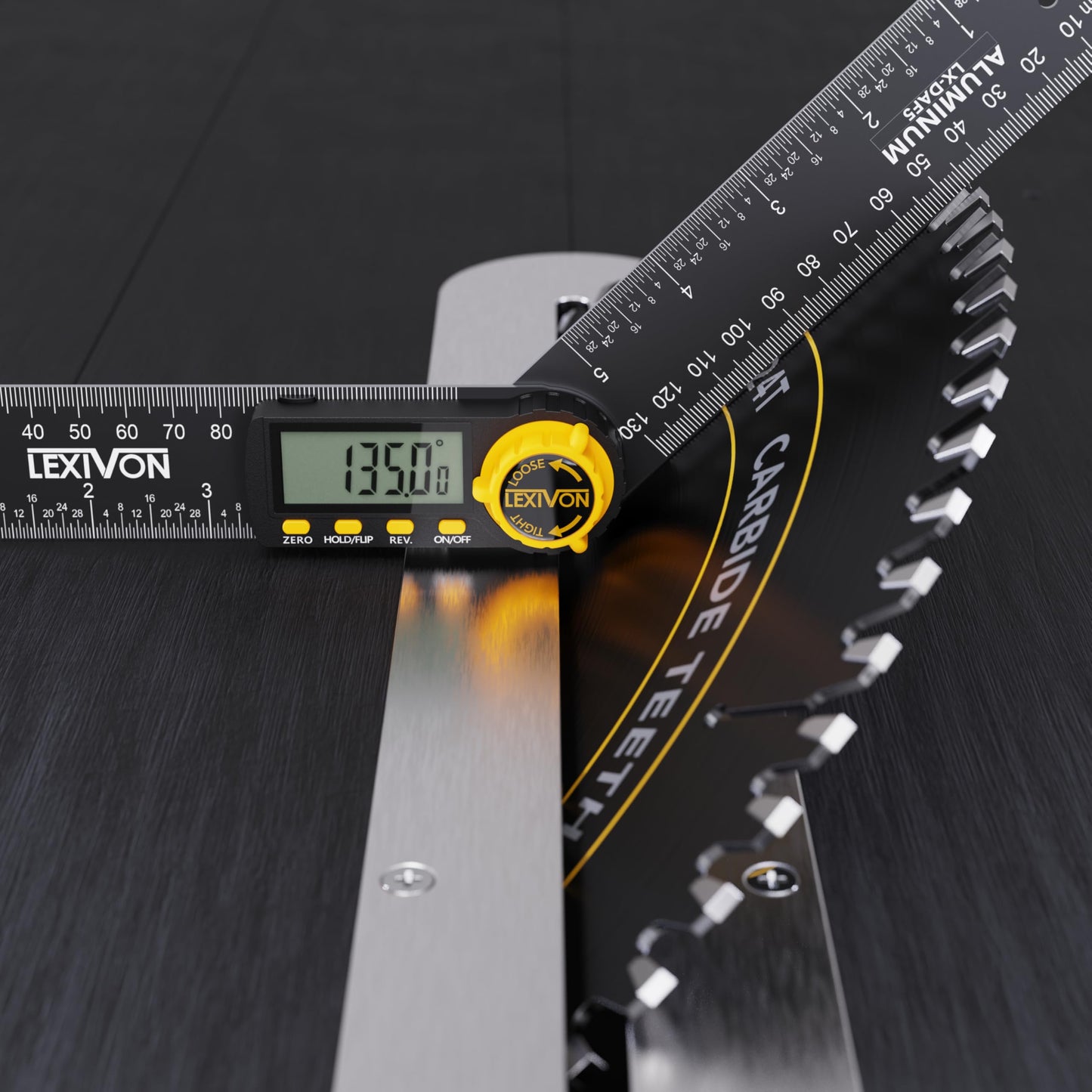 LEXIVON Digital Protractor made of aluminum, 130mm, Digital Angle Finder Multi-Purpose Angle Measuring Tool, includes XL display and durable zippered pouch (LX-DAF5)