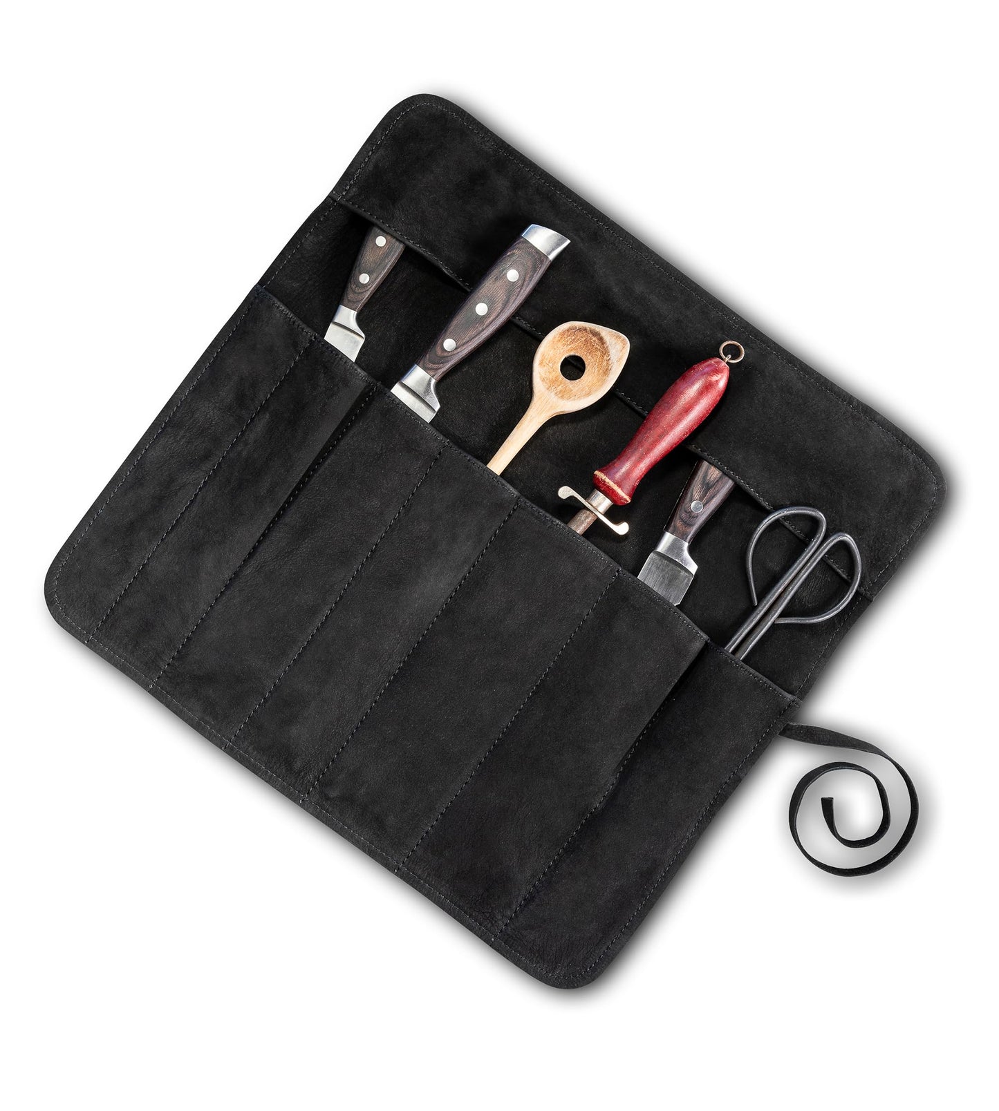 Angus Stoke Knife Bag Chef Knife - Premium Leather Chef Knife Roll large - Knife Bag Chefs - Chef Bag Noah (Black)