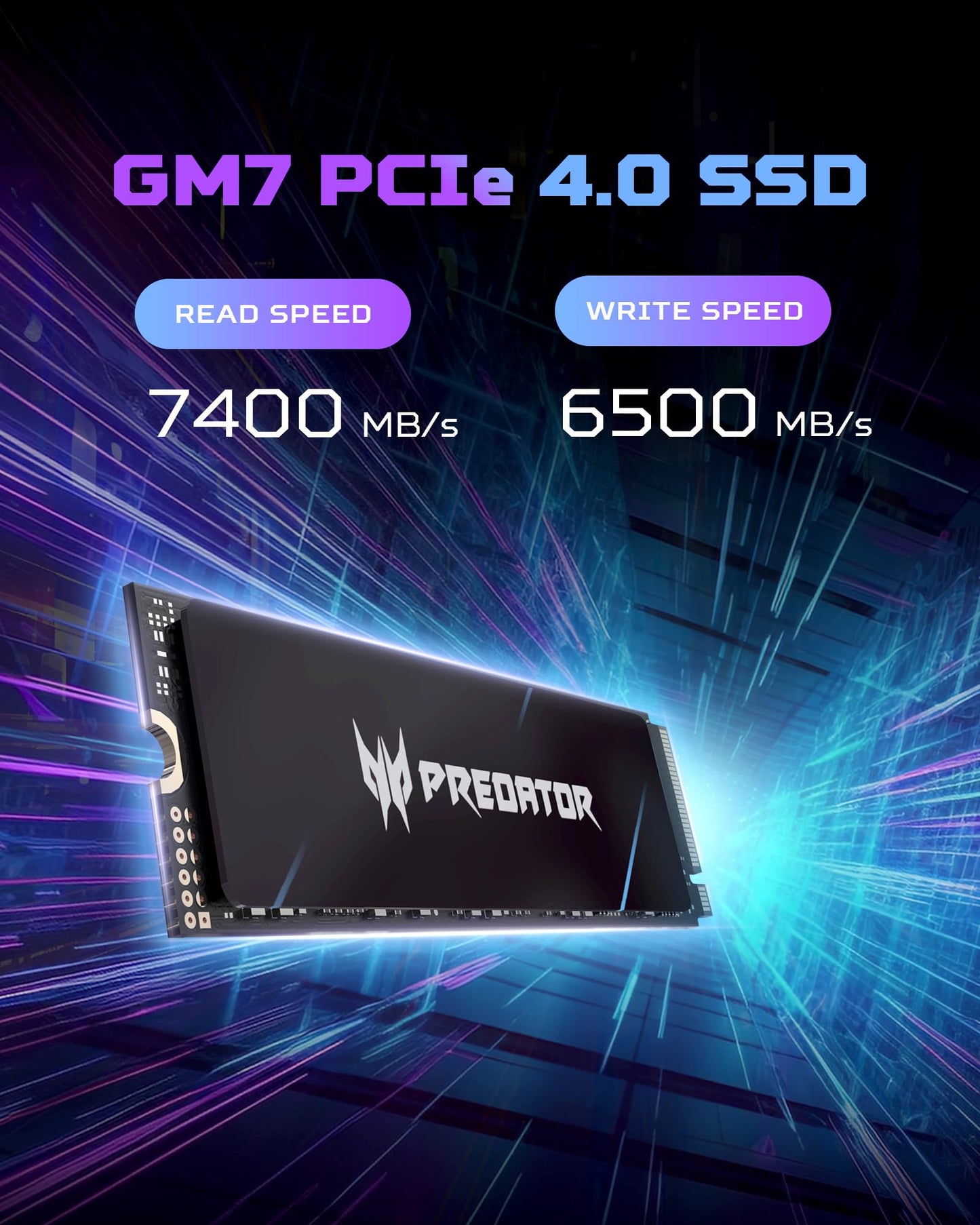 Acer Predator GM7 2TB M.2 NVMe SSD PCIe 4.0 - Read speed up to 7400 MB/s - TLC NAND Flash - Professional Gaming Internal Drive for PC, Laptop & PS5