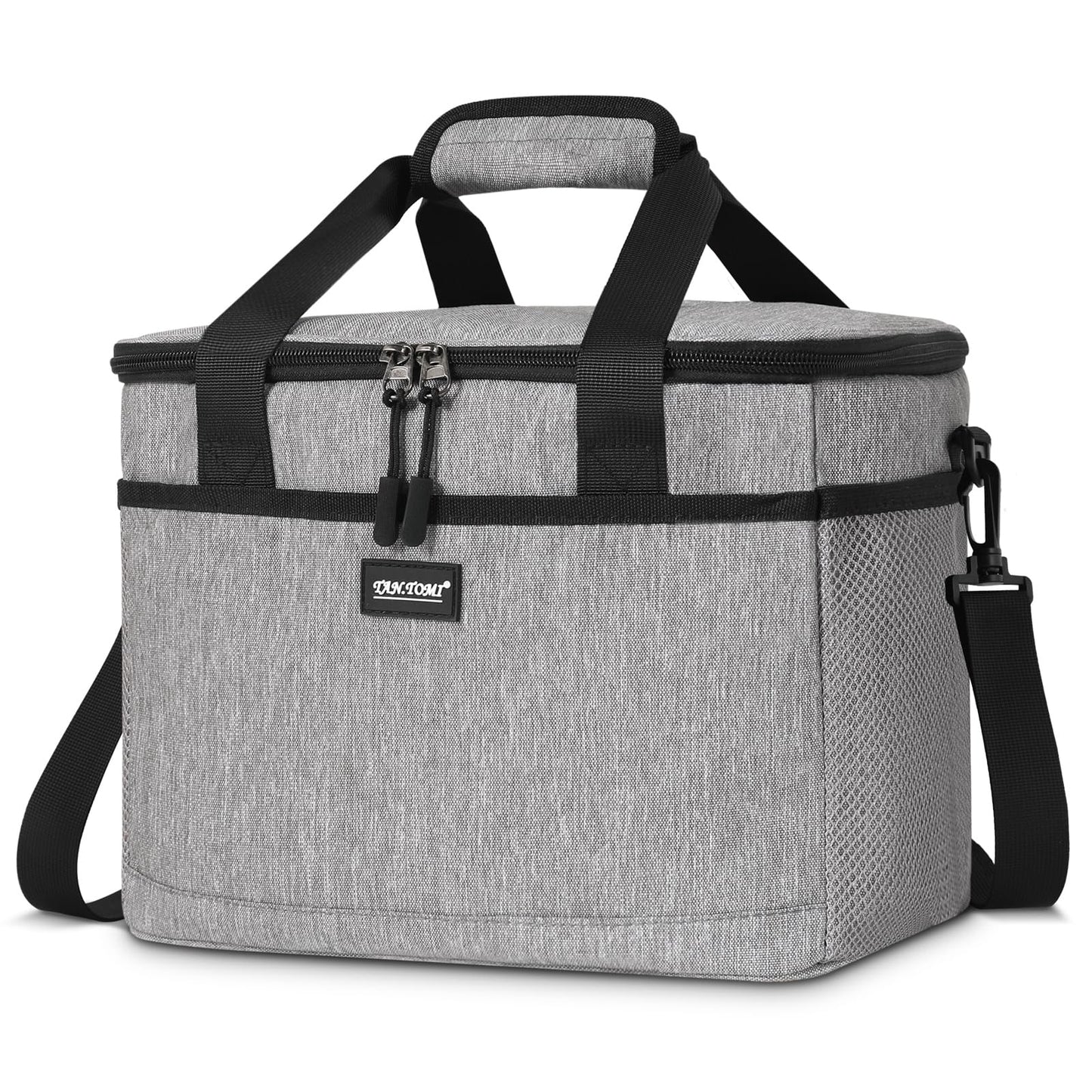 CALIYO Cooler Bag 15L Foldable & Portable with Zipper - Lunch Bag for Men and Women, Insulated Lunch Tote for Work, School, Picnic, Travel - 3 Sizes: 8.5 L / 15 L / 24 L (Grey)