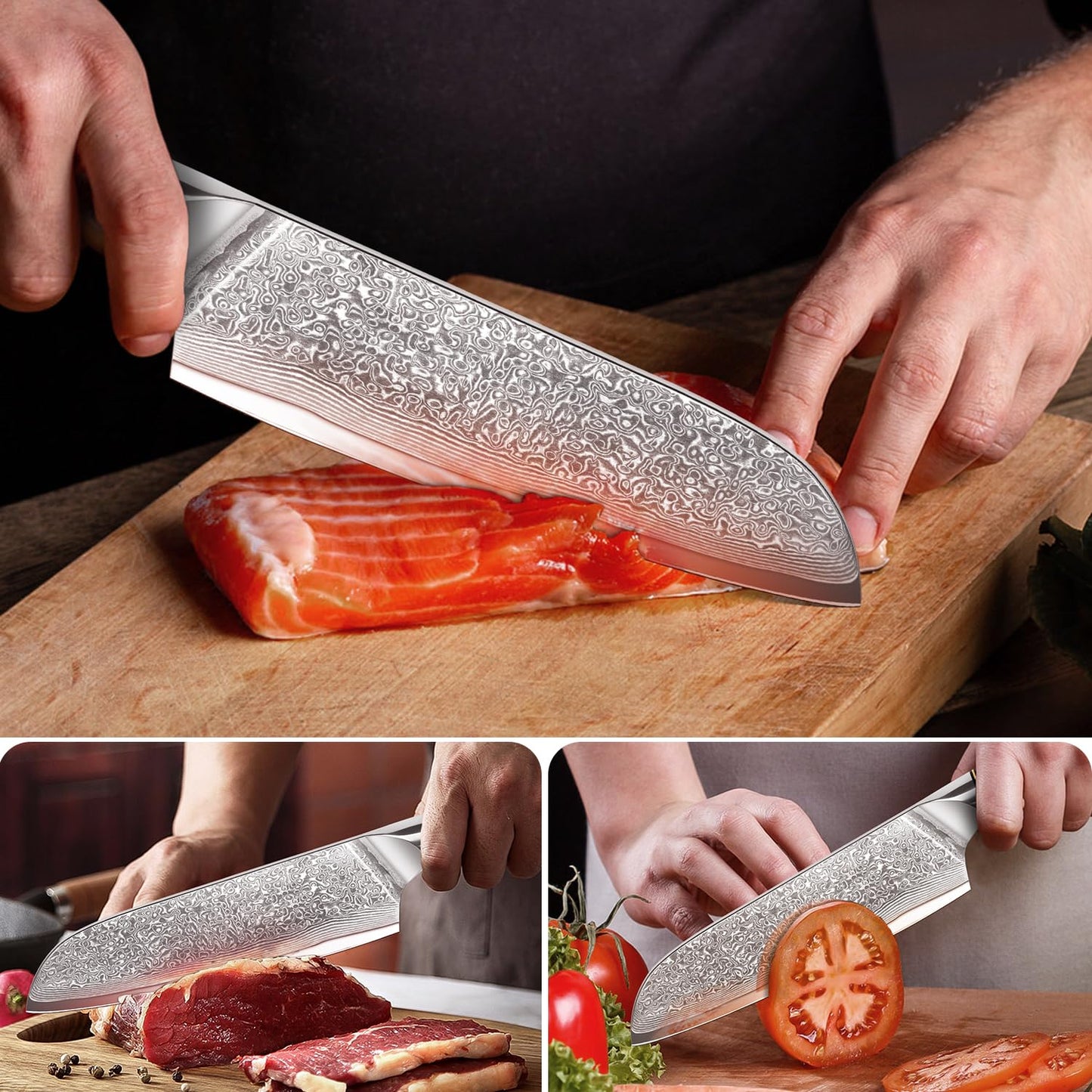 Home Safety Santoku Knife, Damascus Knife, Damascus Sushi Knife with Extremely Sharp 17.5 cm Blade Vegetable Knife made of 67 Layers of Vg-10 Damascus Steel Ergonomic Resin Handle, Gift Box