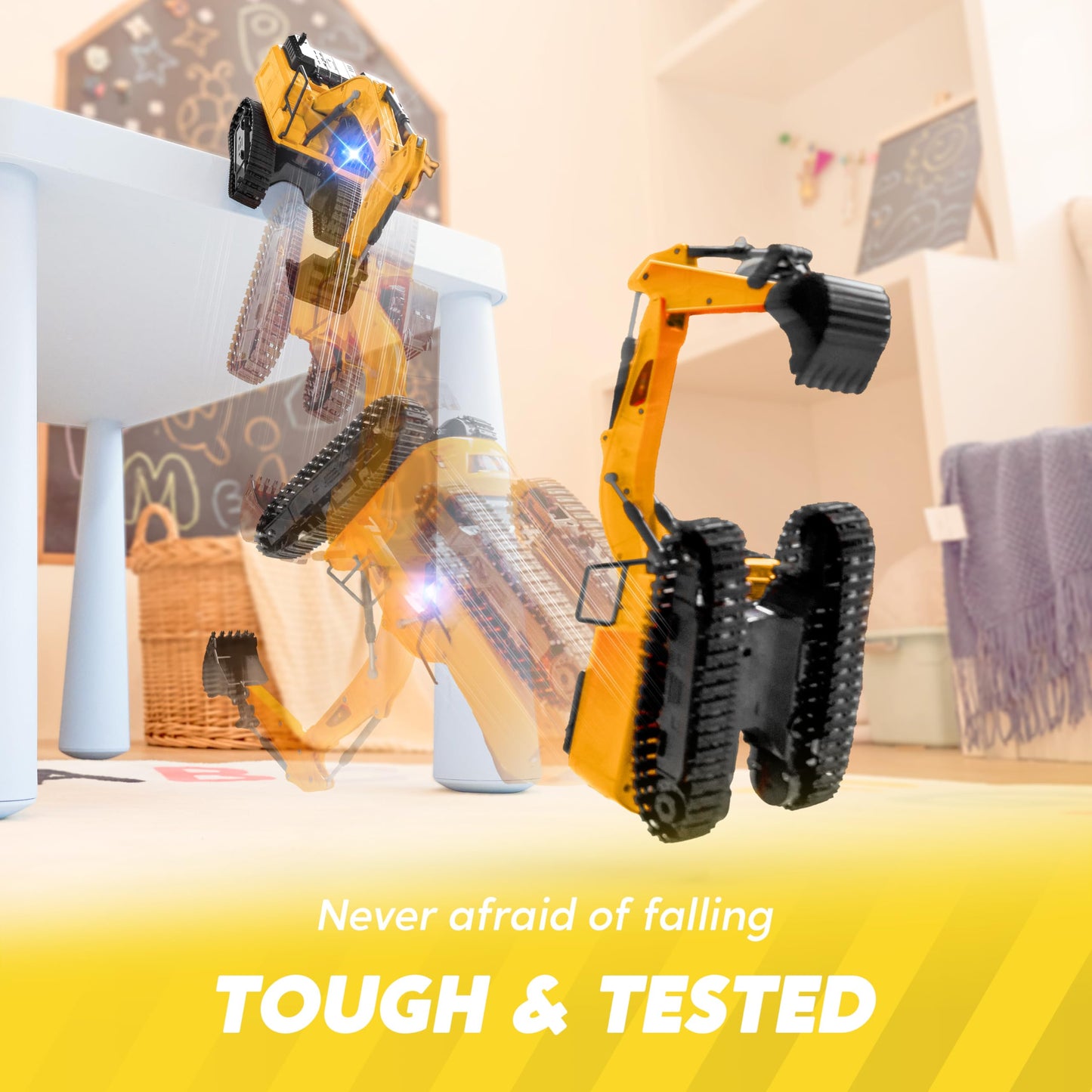 JOYIN Remote Control Excavator Toy for 3 4 5 6 7 8 9 Year Old Boy, 2.4 GHz Excavator RC Toy Cars with Light and Sound, Birthday Gift