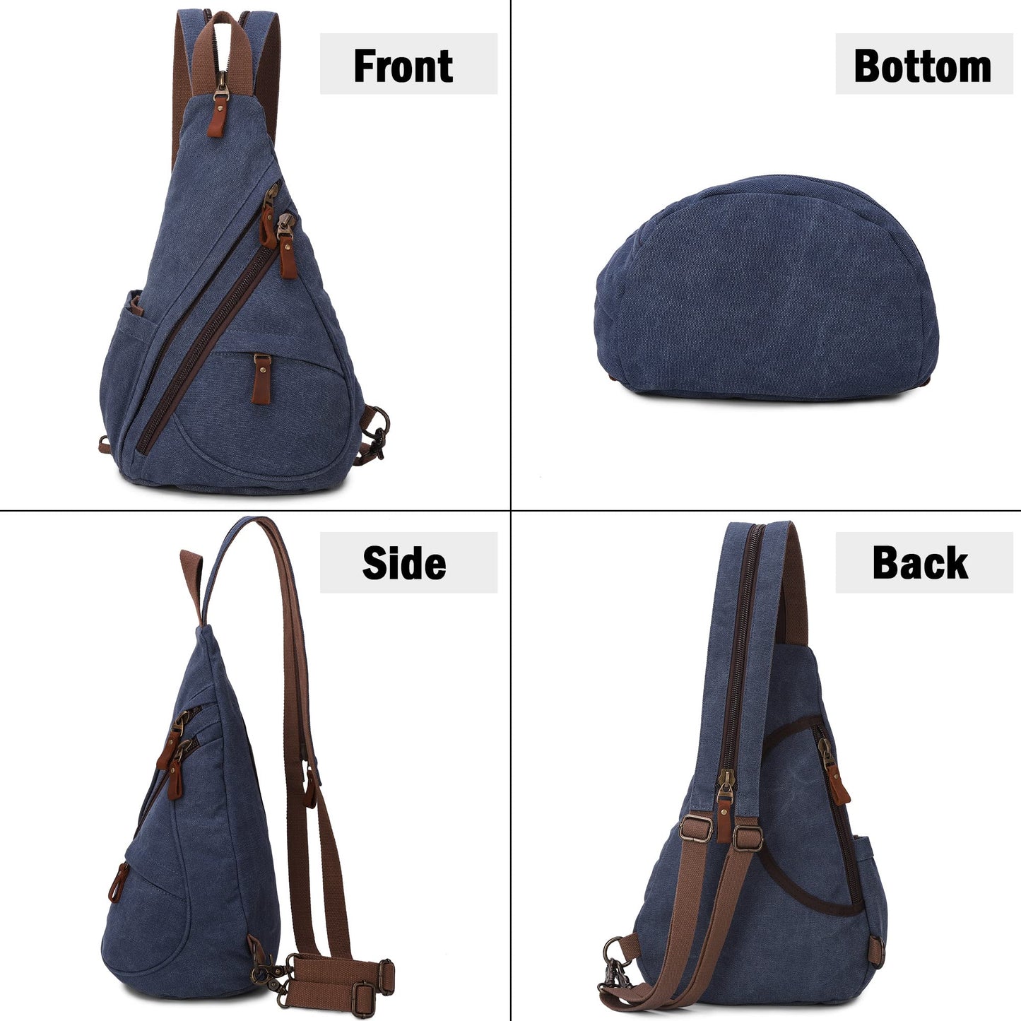 VARLIVOO Retro Men's Sling Bag Women's Crossbody Bag Shoulder Bag Travel Camping Cycling Hiking School Canvas Sling Backpack Navy Blue