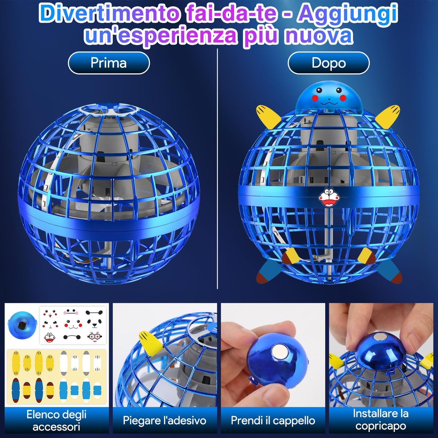 ANOEPUY Flying Ball, Flying Orbi Ball for Kids, Magical Hover Ball with RGB Light, Flying Toy for Boys Girls Gifts 6-12 Years Old (Blue)
