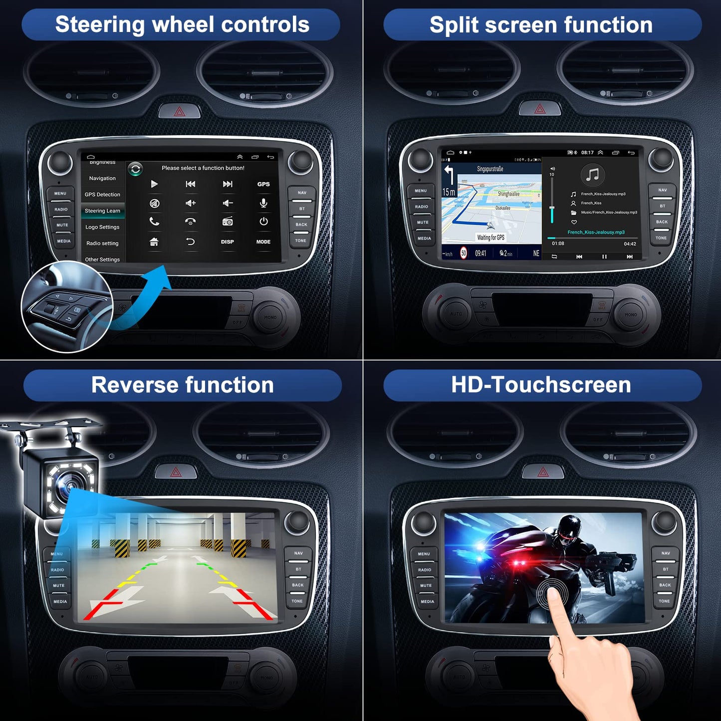 Android car radio for Ford Focus with GPS navigation CAMECHO 7 inch capacitive touchscreen car radio Double Din with Bluetooth/USB/WiFi/FM/EQ Rearview camera for Ford Mondeo S-Max C-Max Galaxy +CANBUS.