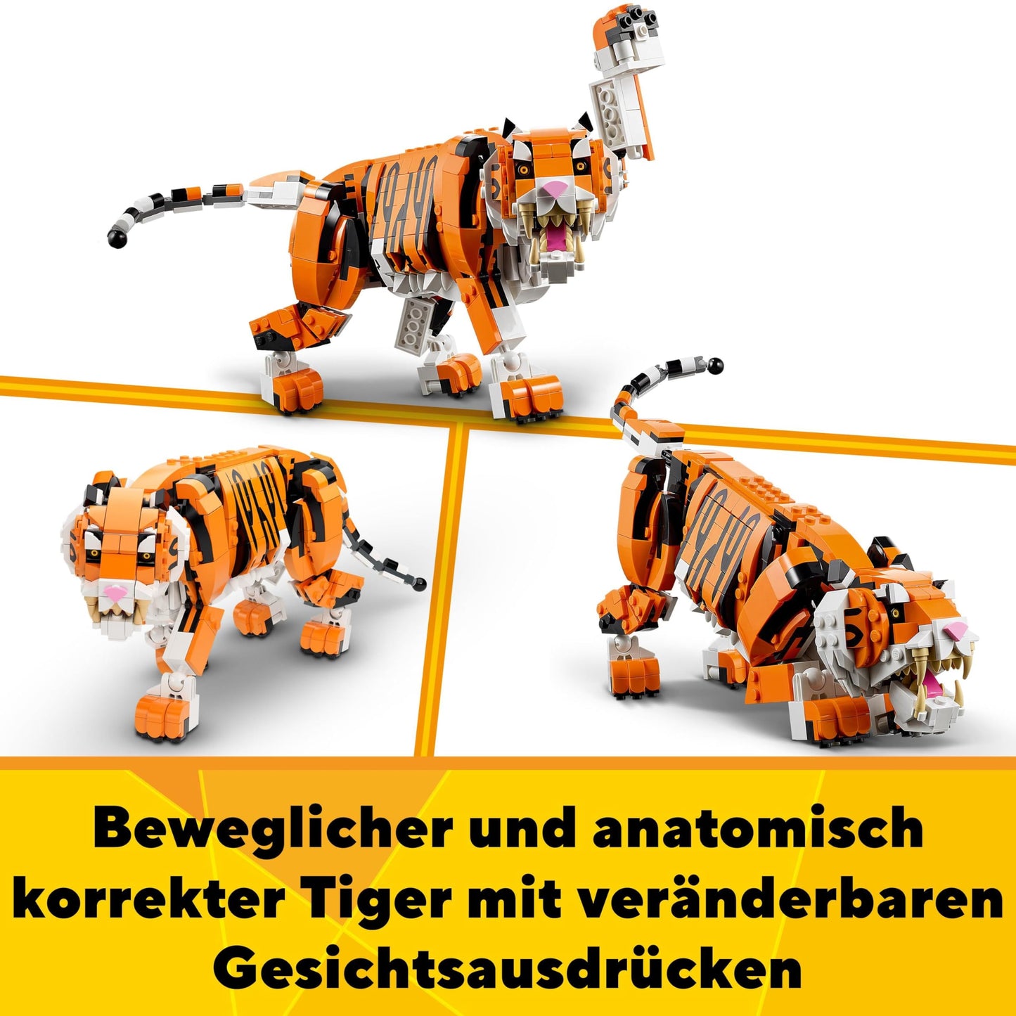 LEGO 31129 Creator Majestic Tiger, Panda, or Fish, 3-in-1 animal figure set, toy for kids, boys and girls, animal construction toy.