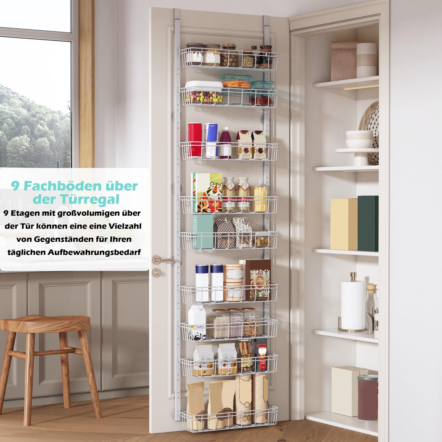 UMDONX 9-tier metal over the door organizer, hanging door organizer, door organizer hanging organizer for bathroom, kitchen, pantry (white)