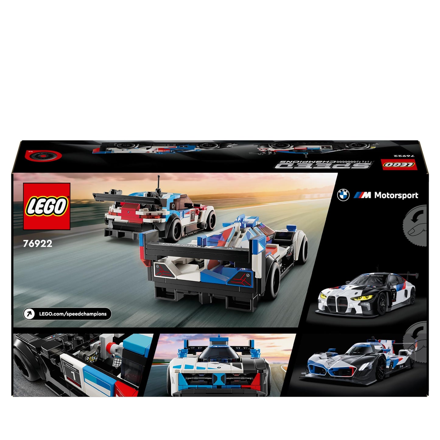LEGO Speed Champions BMW M4 GT3 & BMW M Hybrid V8 race car toy with 2 buildable model cars and 2 race driver minifigures, gift for boys, girls ages 9+, model car 76922