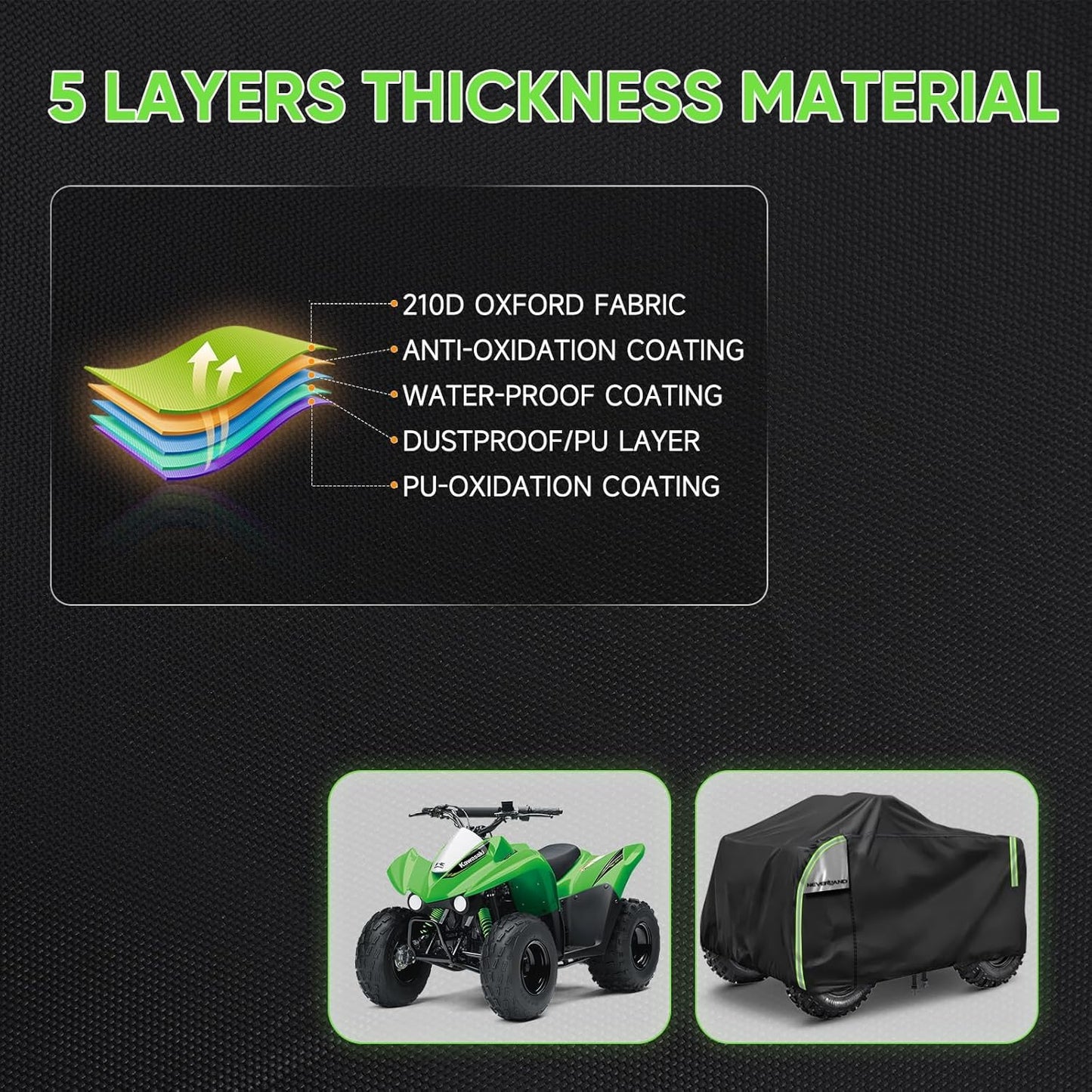 NEVERLAND XXXL Quad ATV Cover - Quad Vehicle Protection Cover 256*110*120cm Phosphorescent Dirt Repellent Winterproof Dustproof Rain UV Protection Black & Silver