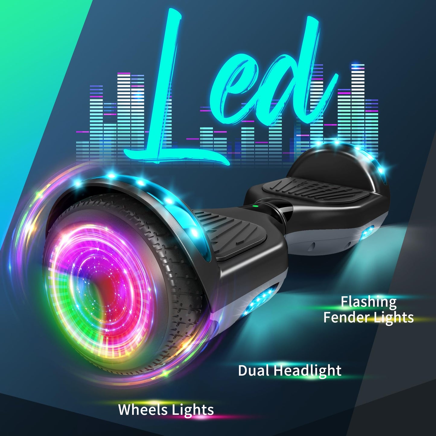 SISIGAD Hoverboards 6.5 Inch Skateboard for Kids, Hoverboard with Bluetooth - LED Lights with Powerful Motor Gift for Children