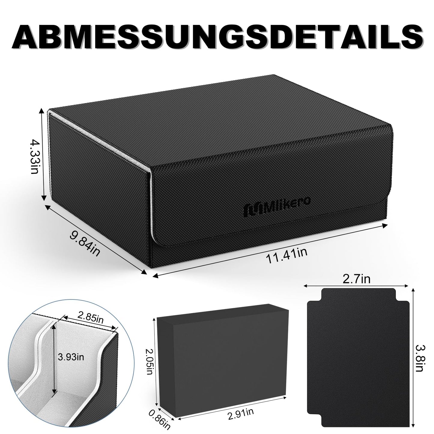 Mlikero card storage box holds 1800+ cards, magnetic deck box fits MTG and sports cards, premium Commander deck box with 10 compatible card dividers.