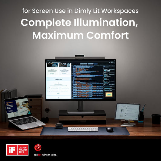 BenQ ScreenBar Halo 2 - LED monitor light with wireless controller, glare-free light, adjustable brightness and color temperature, eye-friendly, USB-powered.