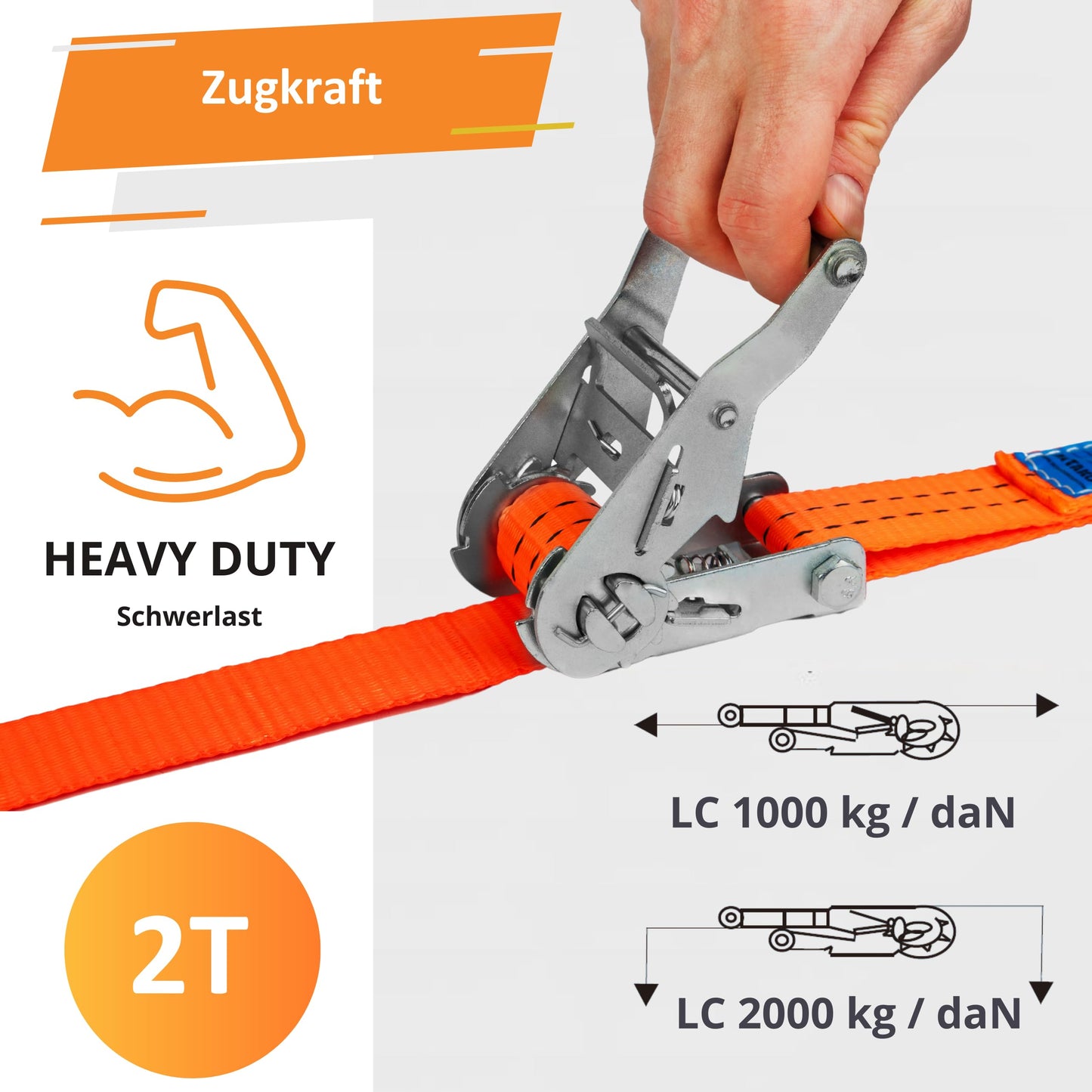 INTAKO tie-down straps with ratchet and hooks - 6m 2000kg 35mm - 4 pieces - ratchet set - ratchet strap 2-piece - lashing strap orange - TÜV GS tested and according to DIN EN 12195-2