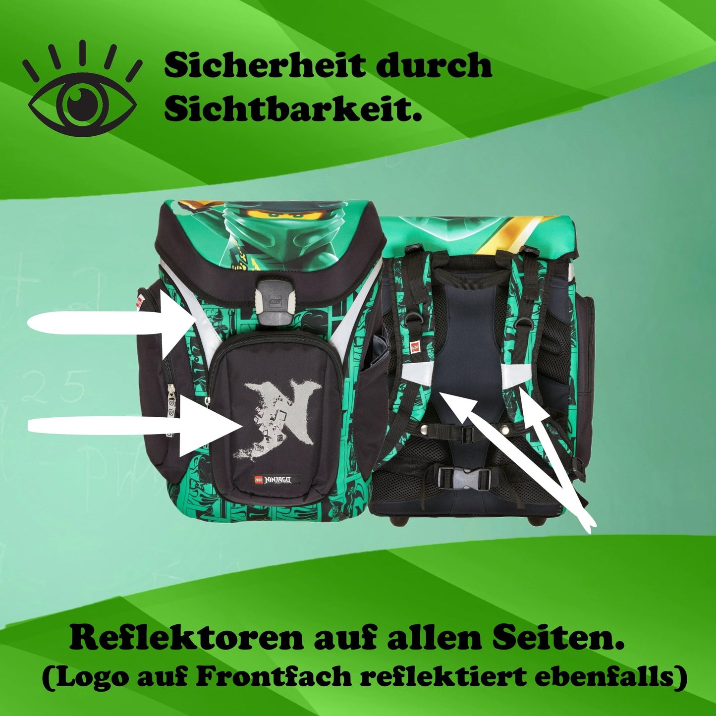 Familando Ninjago school bag set for boys with school cone 85 cm and gym bag - ergonomic, sturdy - 16 L volume, water repellent - With chest and hip belt - Complete set for 1st grade elementary school.