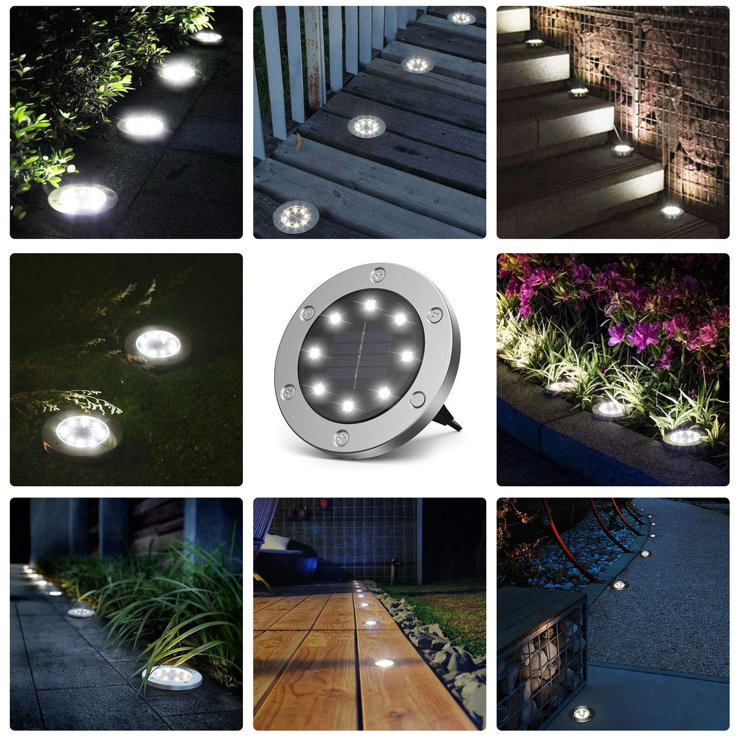 Infray solar lights for garden, solar ground lights with 8 LEDs, outdoor solar lamps IP65 waterproof, solar pathway lights cold white 8 pack.