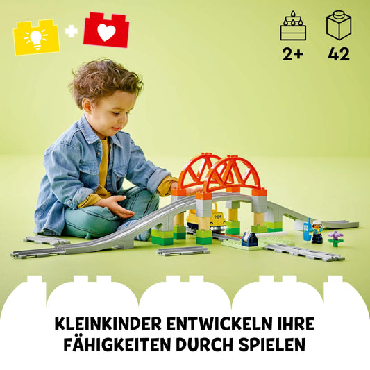 LEGO DUPLO Train Bridge and Tracks Expansion Set - Educational toy for toddlers - includes 8 track pieces, bridge, gate & action brick - Gift for boys & girls aged 2+ - 10426