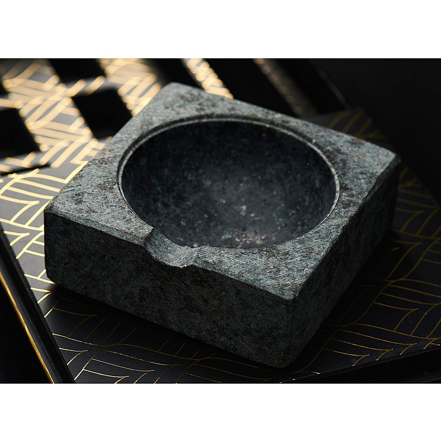 Whiskey Stones Gift Set with Cigar Cutter & Cigar Ashtray - 6 Handcrafted Premium Granite Stones - Luxurious Whiskey & Cigar Accessories Gold Foil Gift Box