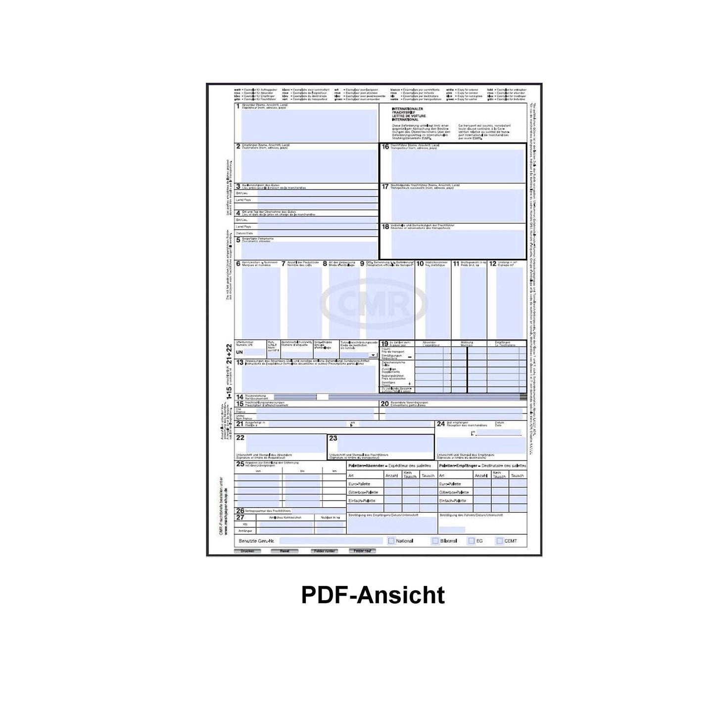 International CMR consignment note self-copying 200 pieces single sheet 280701.