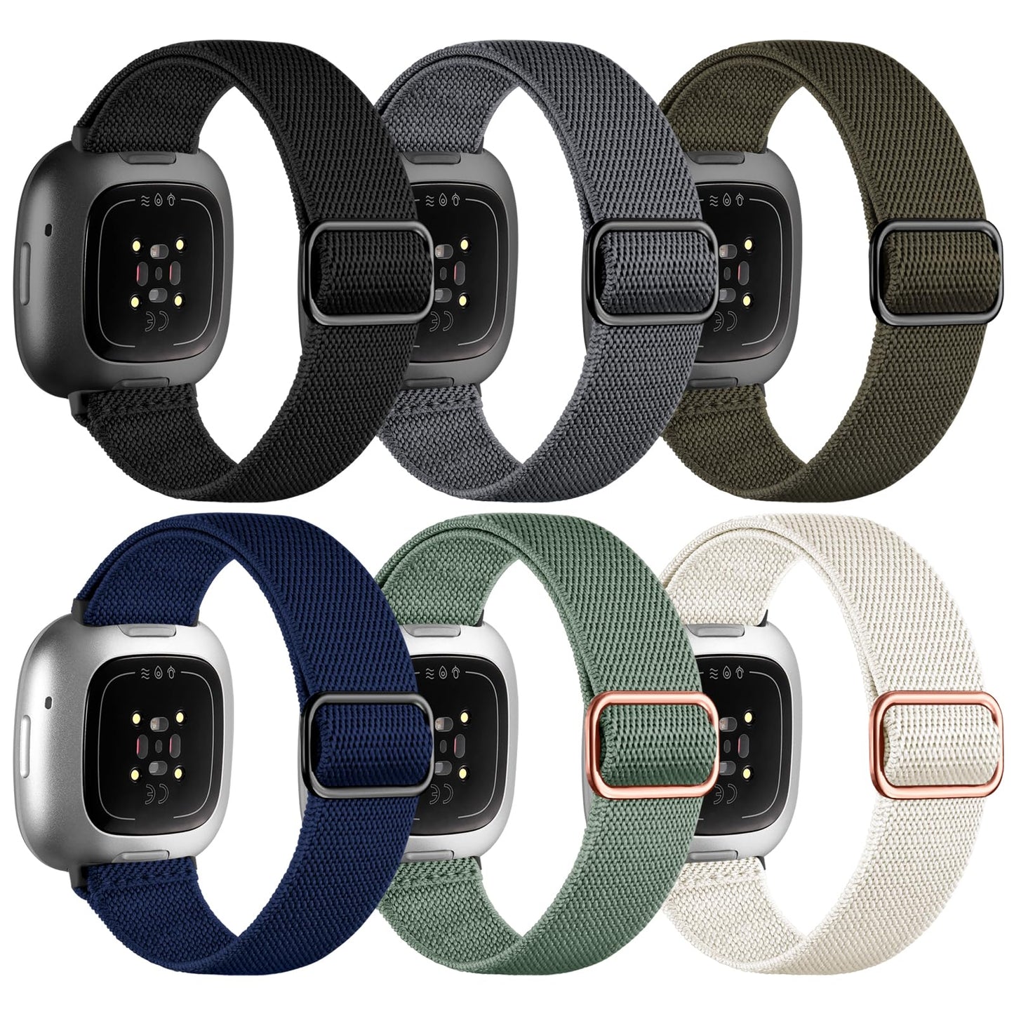 IMIVIO 6 Pieces Compatible with Fitbit Versa 3 Band/Fitbit Versa 4 Band/Fitbit Sense/Fitbit Sense 2 Bands, Soft Elastic Replacement Nylon Sport Band for Women Men, Dark