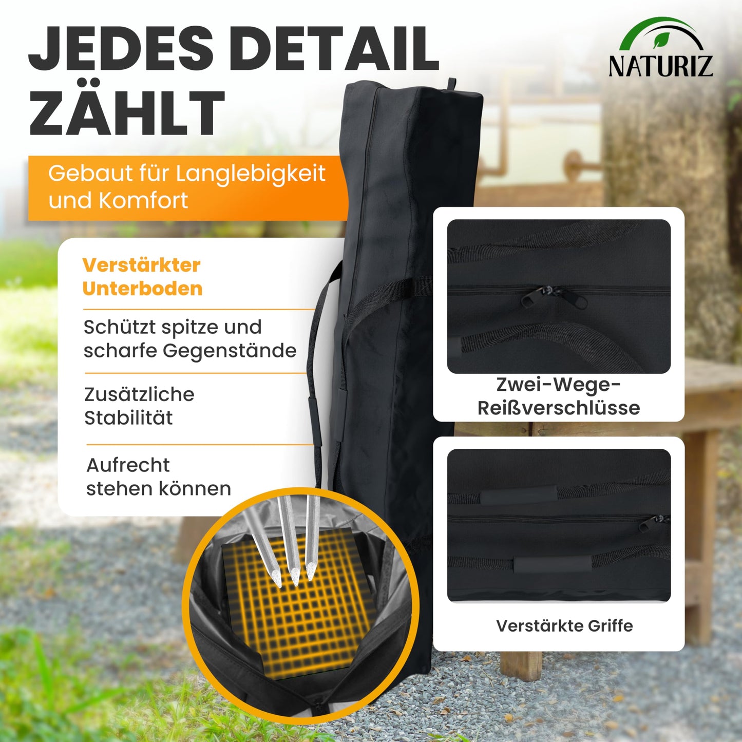NATURIZ® Premium Fence Bag for 15 to 25m - versatile for camping, tent, or electric fence with 900D Oxford material (125x20x18cm)